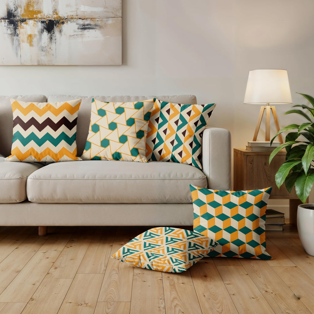 Ultimate Trends Digital Printed Soft Cotton Feel Polyester Decorative Cushion Cover, Modern Eligent Designs, Heavy Long Life Fabric, Set of 5