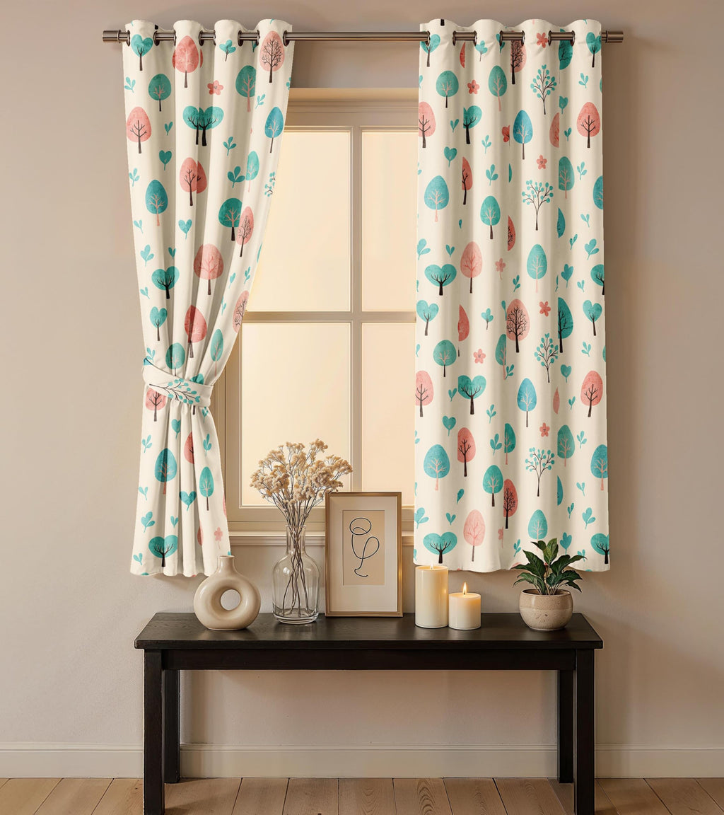 Ultimate Trends Room Darkening Digital Printed Floral Geomatrical Prints Curtain ,Diamond Eyelets, Tie Back, Floral Geomatrical,Pack Of 2
