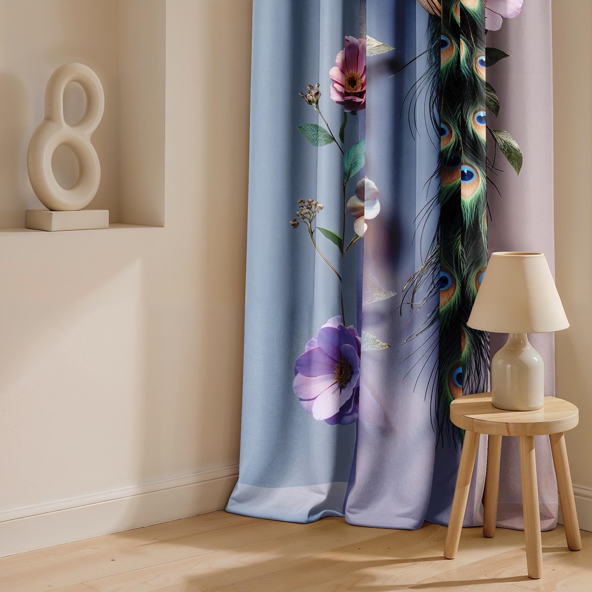 Ultimate Trends Digital Printed |Peacock Prints| Light Filtering Curtains For Windows & Doors | Multiple Styles & Colors | Set Of 2