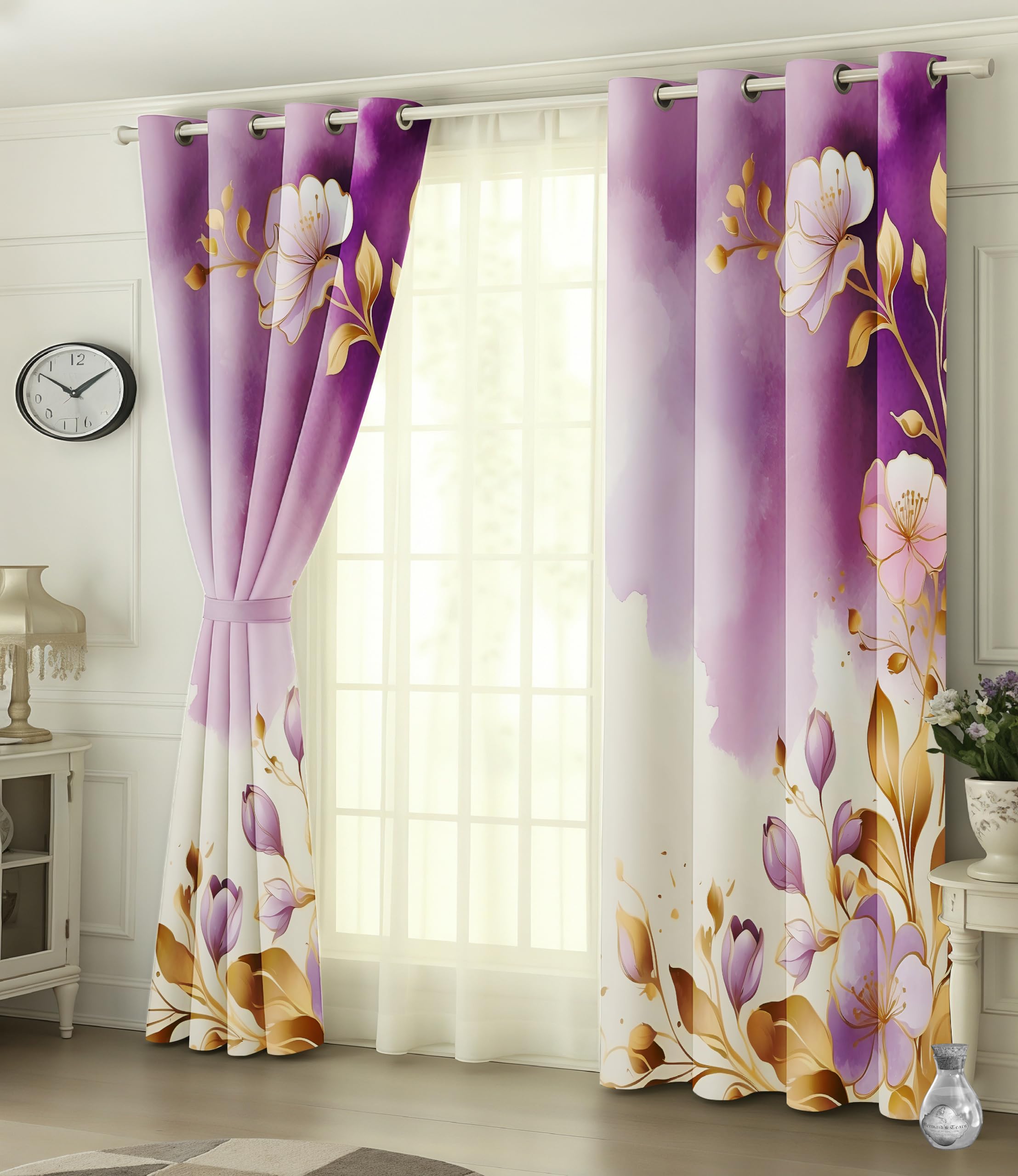 Digital Printed Blackout Curtains ,Diamonds Eyelets Tie Back For Window Room Doors , Heavy Quality Fabric Set Of 2