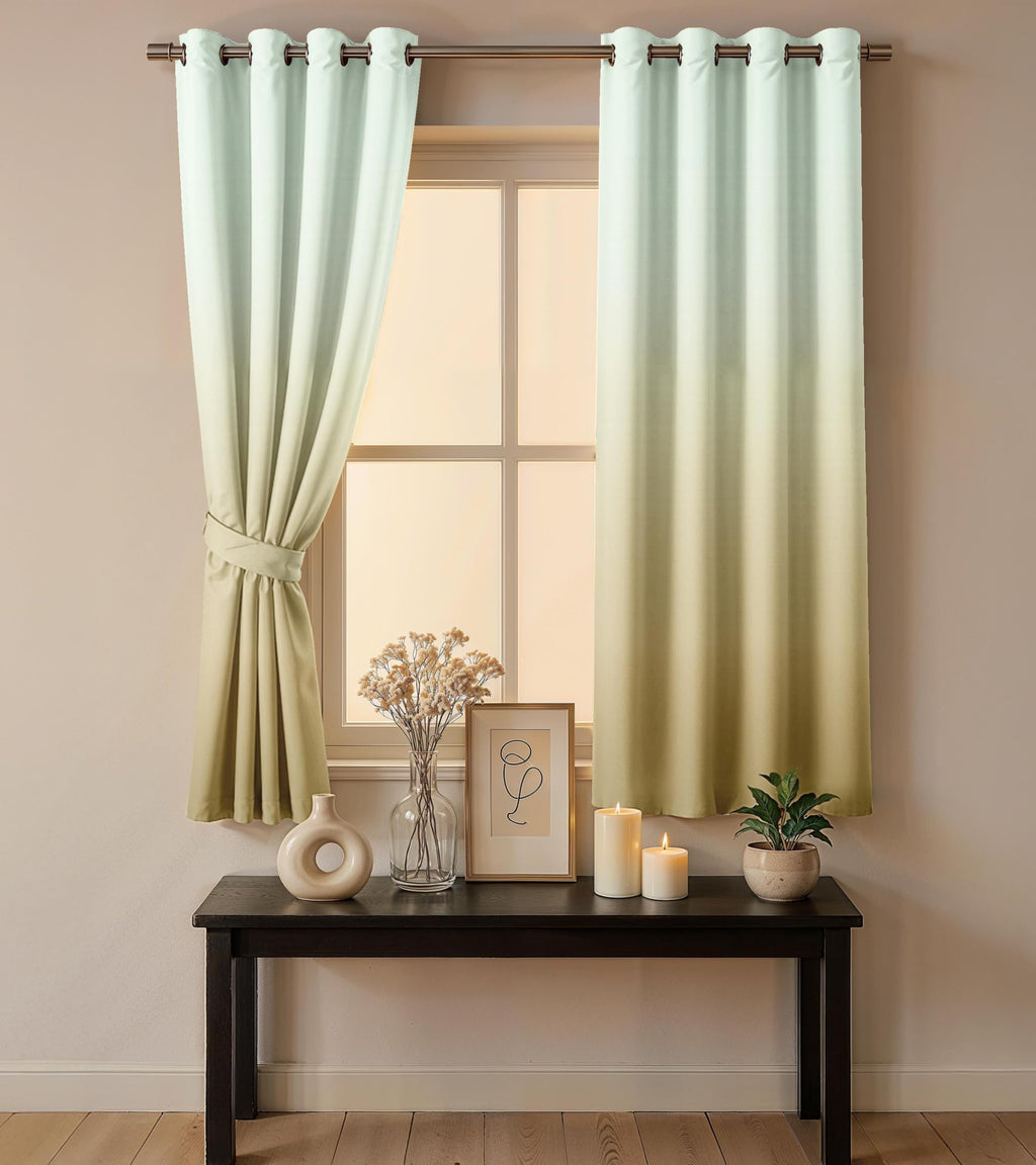 Ultimate Trends Room Darkening Ombre Curtain | Polyester Gradient | Room Doors and Window| 5 FEET Pack Of 2 ,Sage Sand