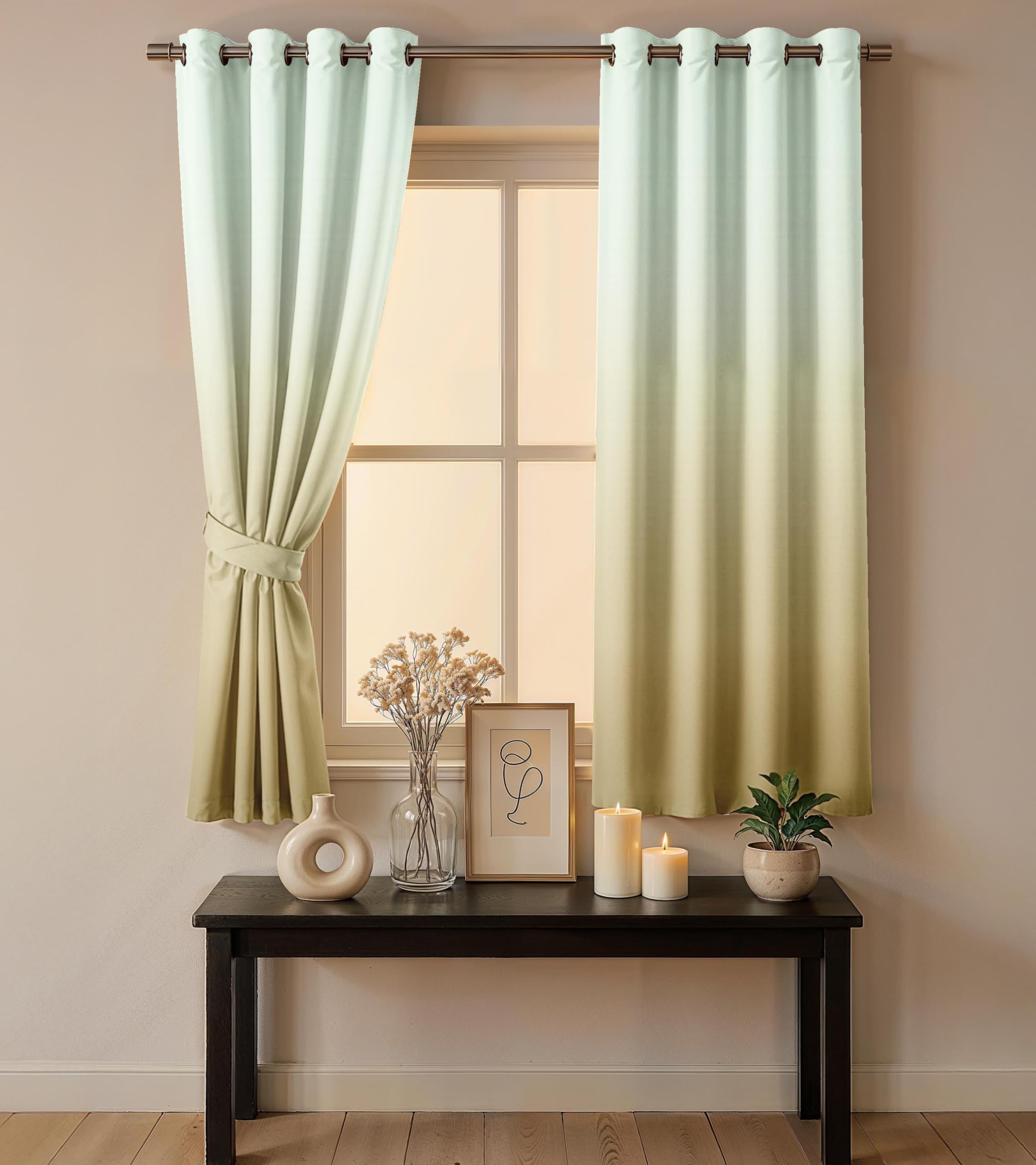 Ultimate Trends Room Darkening Ombre Curtain | Polyester Gradient | Room Doors and Window| 5 FEET Pack Of 2 ,Sage Sand
