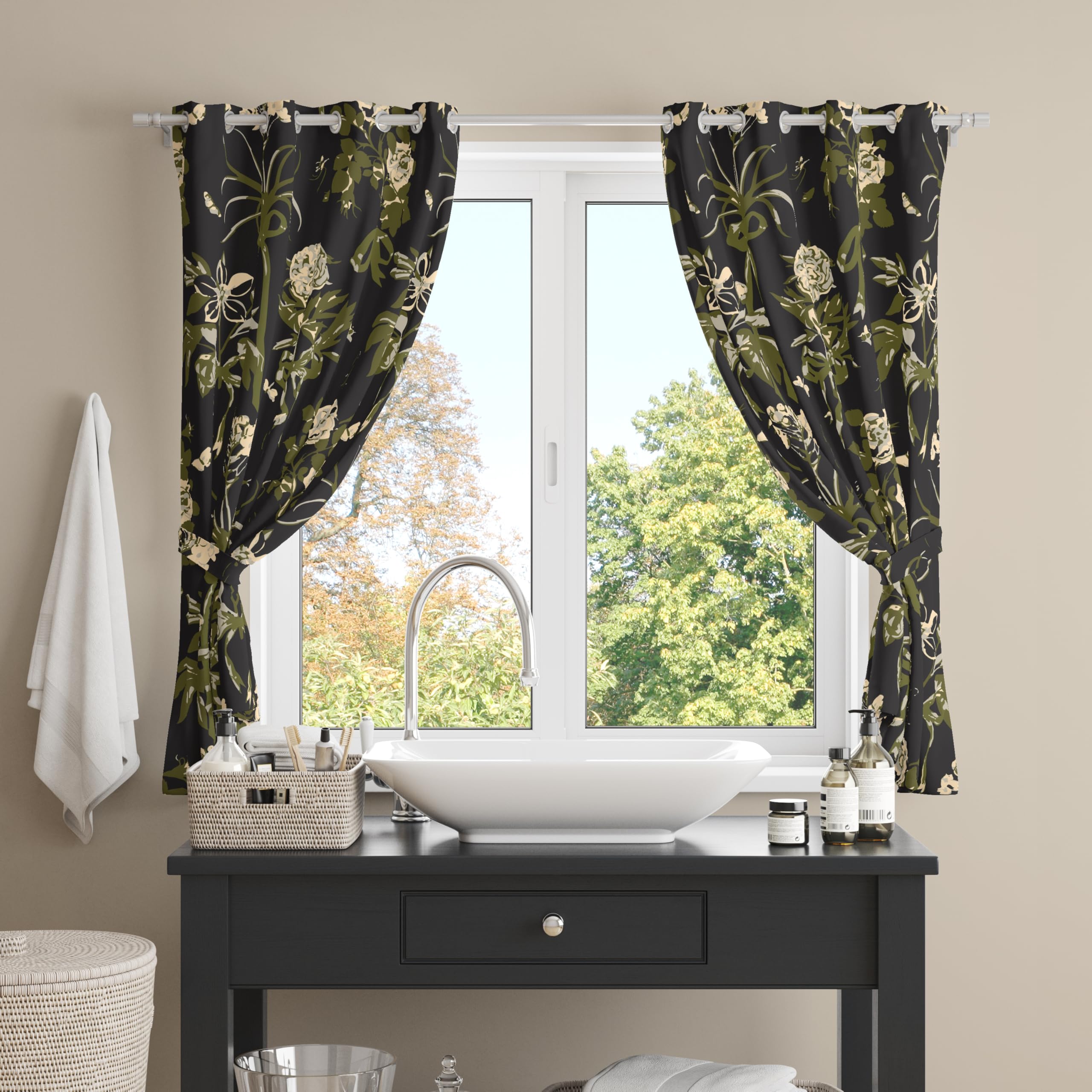 Digital Printed Blackout Curtains ,Diamonds Eyelets Tie Back For Window Room Doors , Heavy Quality Fabric Set Of 2