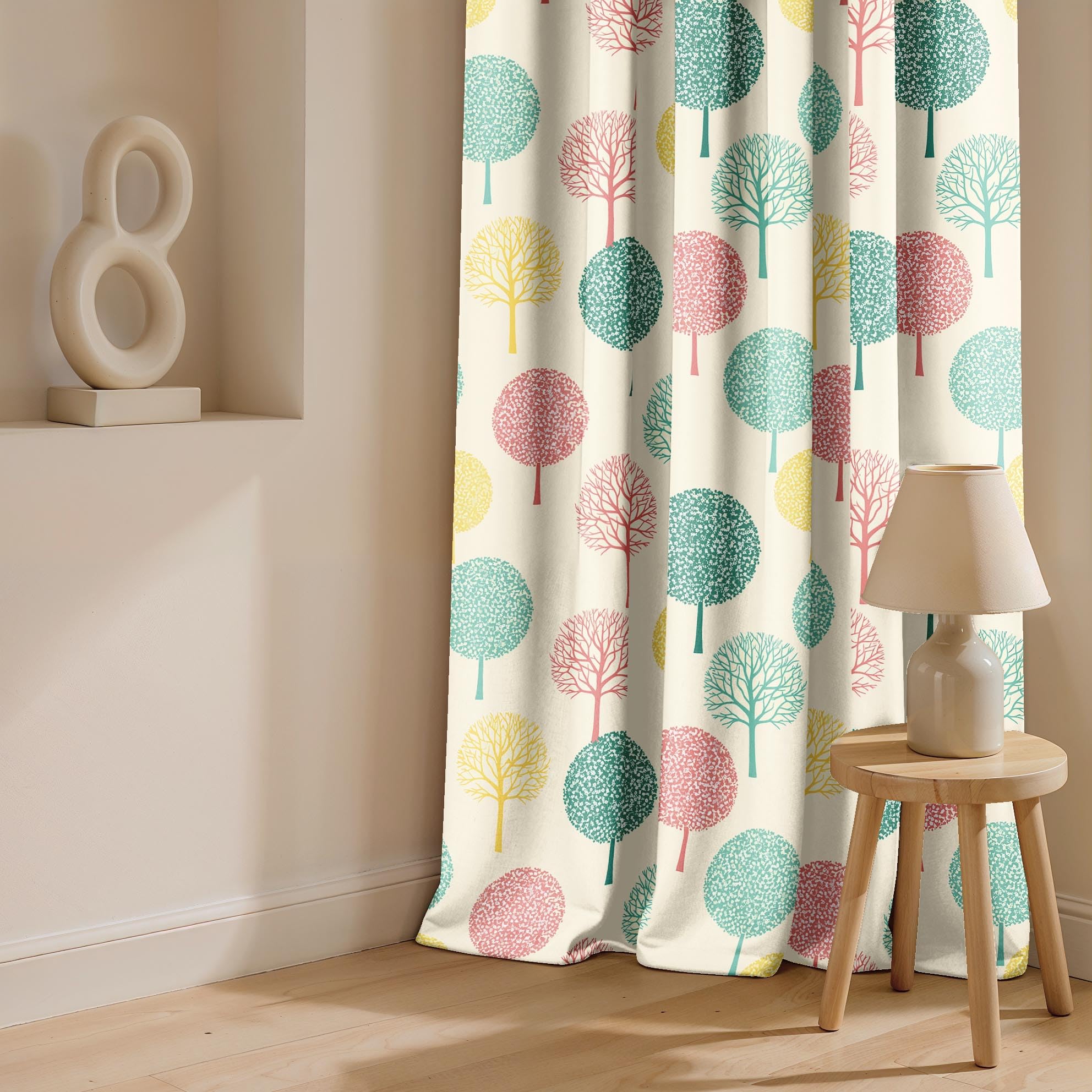 Ultimate Trends Room Darkening Digital Printed Floral Geomatrical Prints Curtain ,Diamond Eyelets, Tie Back, Floral Geomatrical,Pack Of 2