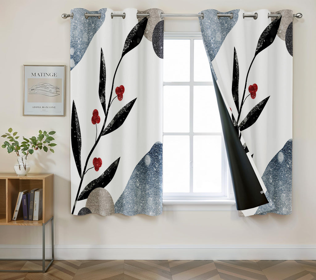 Digital Printed Blackout Curtains ,Diamonds Eyelets Tie Back For Window Room Doors , Heavy Quality Fabric Set Of 2