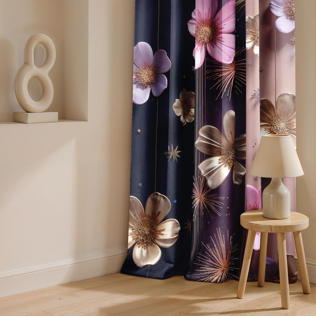 Ultimate Trends Room Darkening Digital Printed 3D Prints Curtain 65-70% Opacity ,Diamond Eyelets, Tie Back, Floral Decorated , Pack Of 2