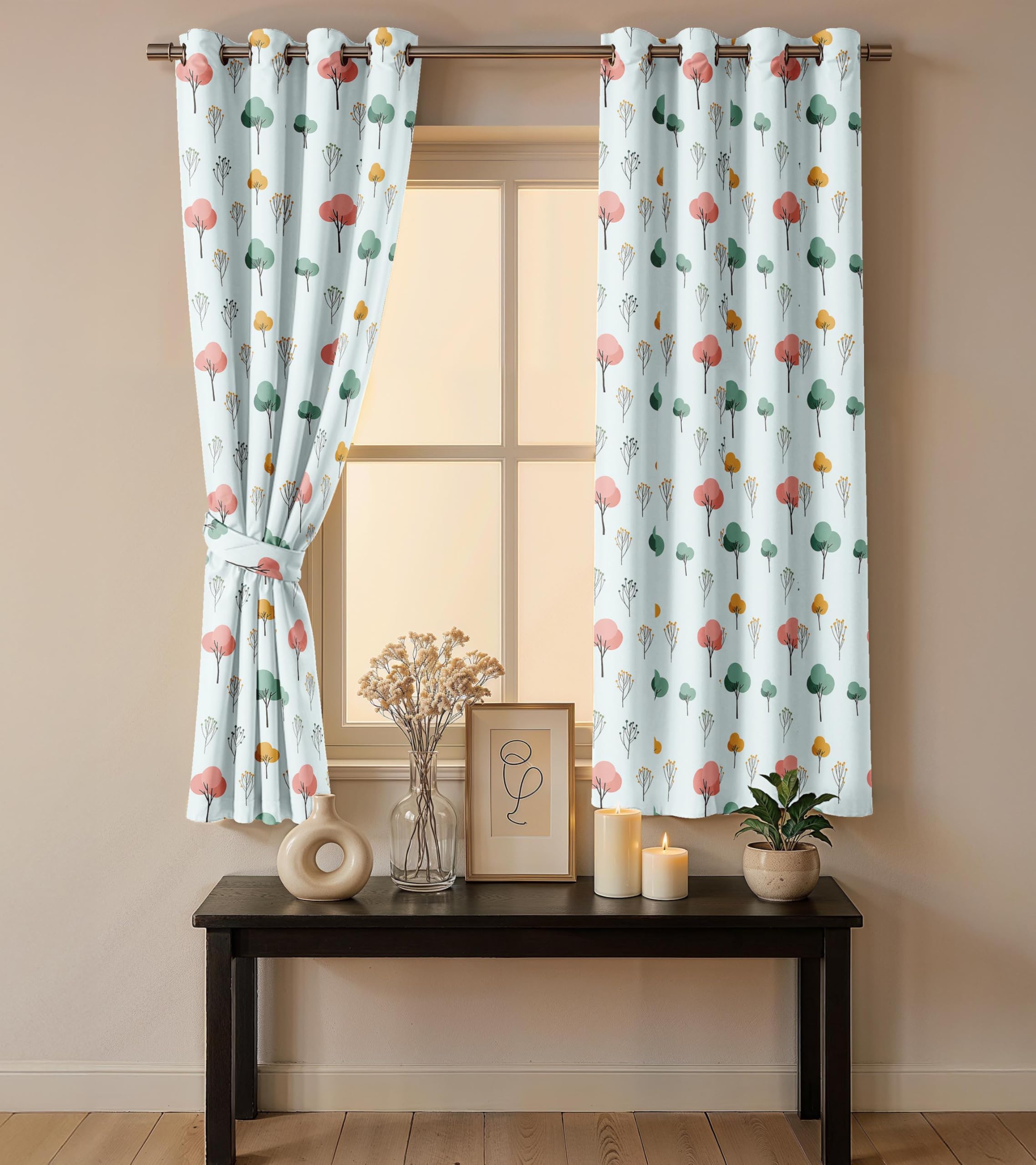 Ultimate Trends Room Darkening Digital Printed Floral Geomatrical Prints Curtain ,Diamond Eyelets, Tie Back, Floral Geomatrical,Pack Of 2
