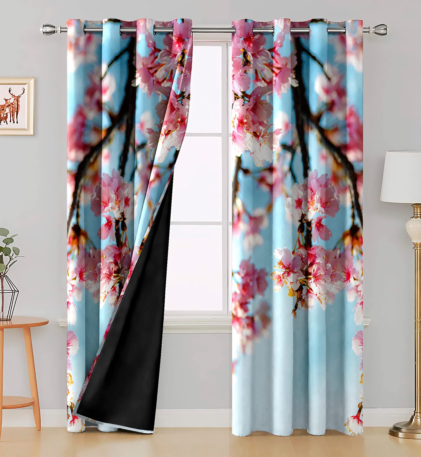 Digital Printed Blackout Curtains ,Diamonds Eyelets Tie Back For Window Room Doors , Heavy Quality Fabric Set Of 2