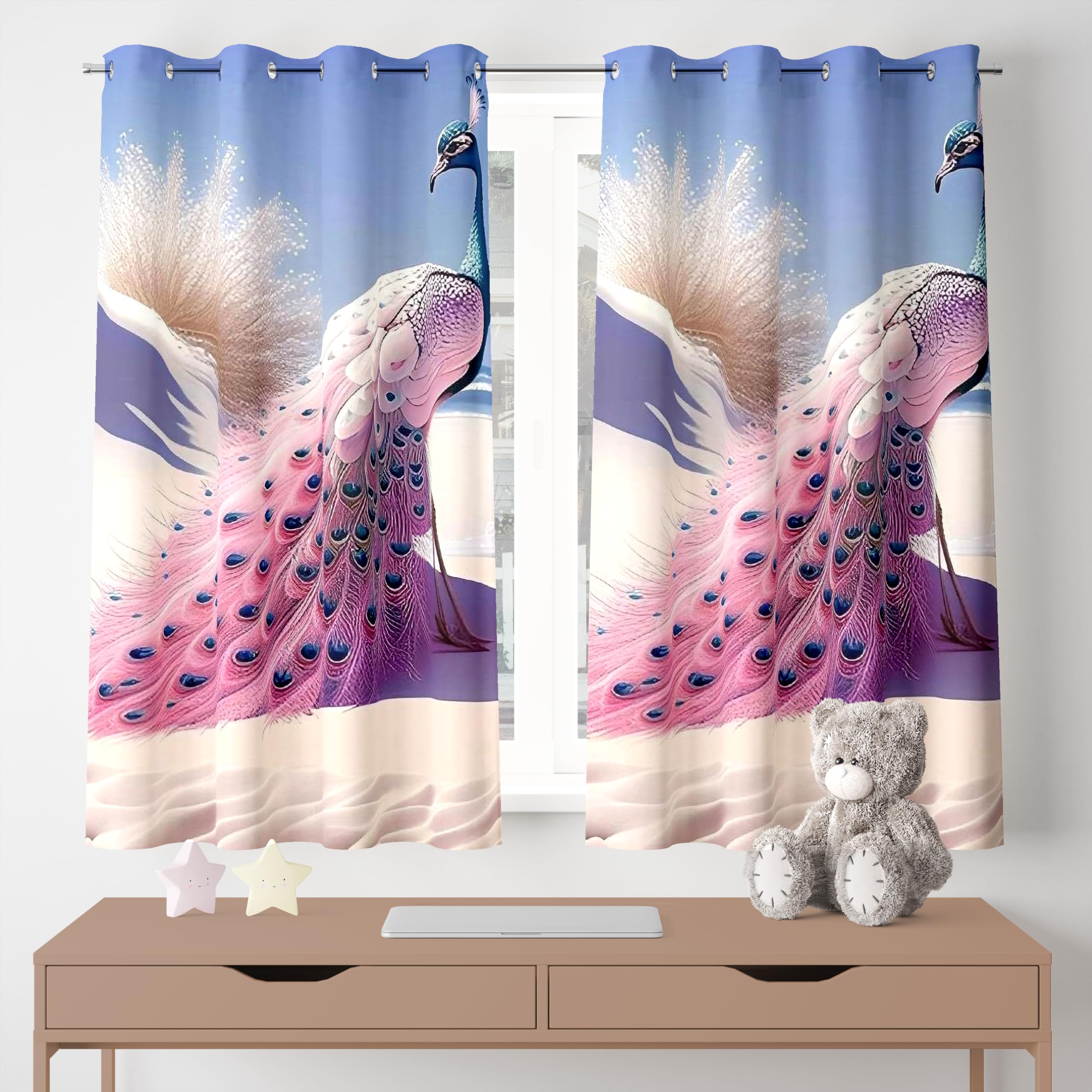Ultimate Trends Digital Printed |Peacock Prints| Light Filtering Curtains For Windows & Doors | Multiple Styles & Colors | Set Of 2