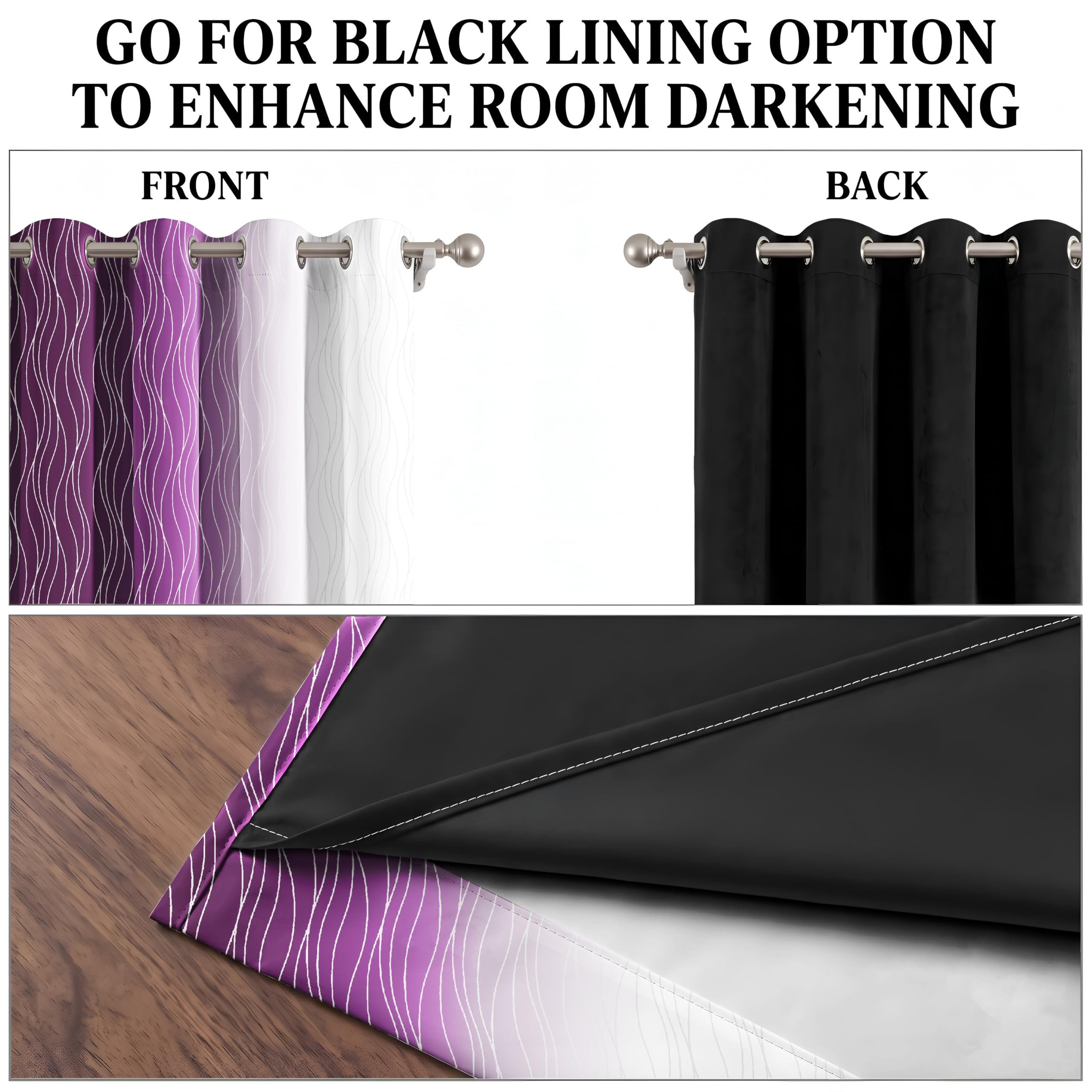 Ultimate Trends Ombre Blackout Curtains for Bedroom Room Darkening Curtains for Living Room,Energy Saving,Thermal Insulated Grommet Window Drapes, Purple And Greyish White , 5 FEET ,2 Panels