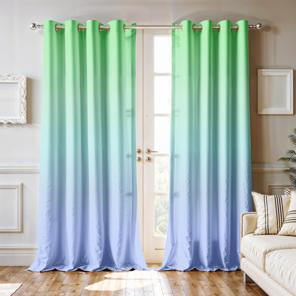 Ultimate Trends Room Darkening Ombre Curtain | Polyester Gradient | Room Doors and Window| 5 FEET Pack Of 2 ,Meadow Sky