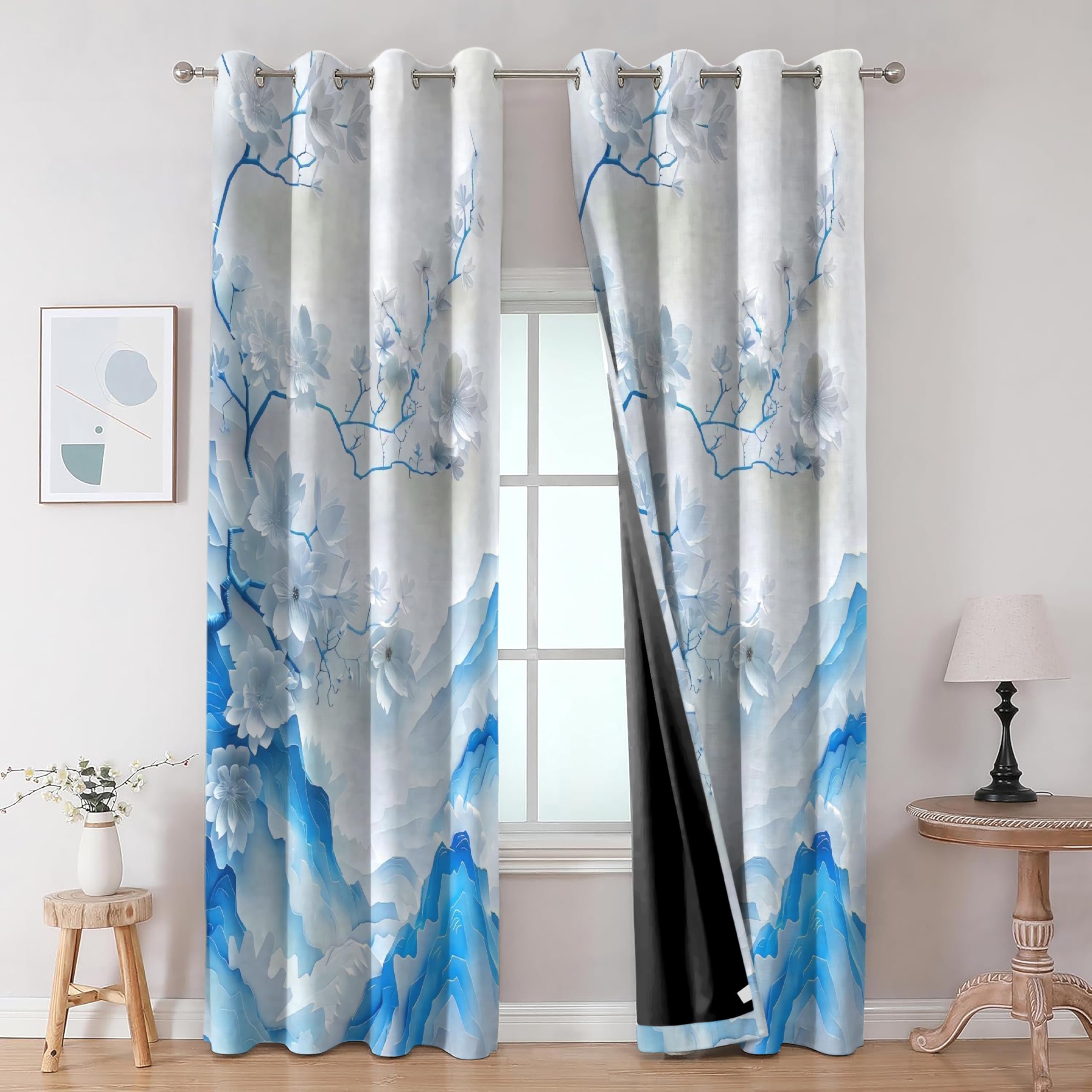 Digital Printed Blackout Curtains ,Diamonds Eyelets Tie Back For Window Room Doors , Heavy Quality Fabric Set Of 2