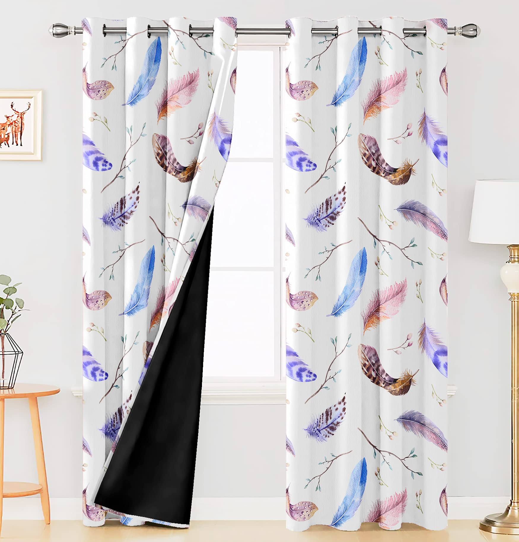 Digital Printed Blackout Curtains ,Diamonds Eyelets Tie Back For Window Room Doors , Heavy Quality Fabric Set Of 2