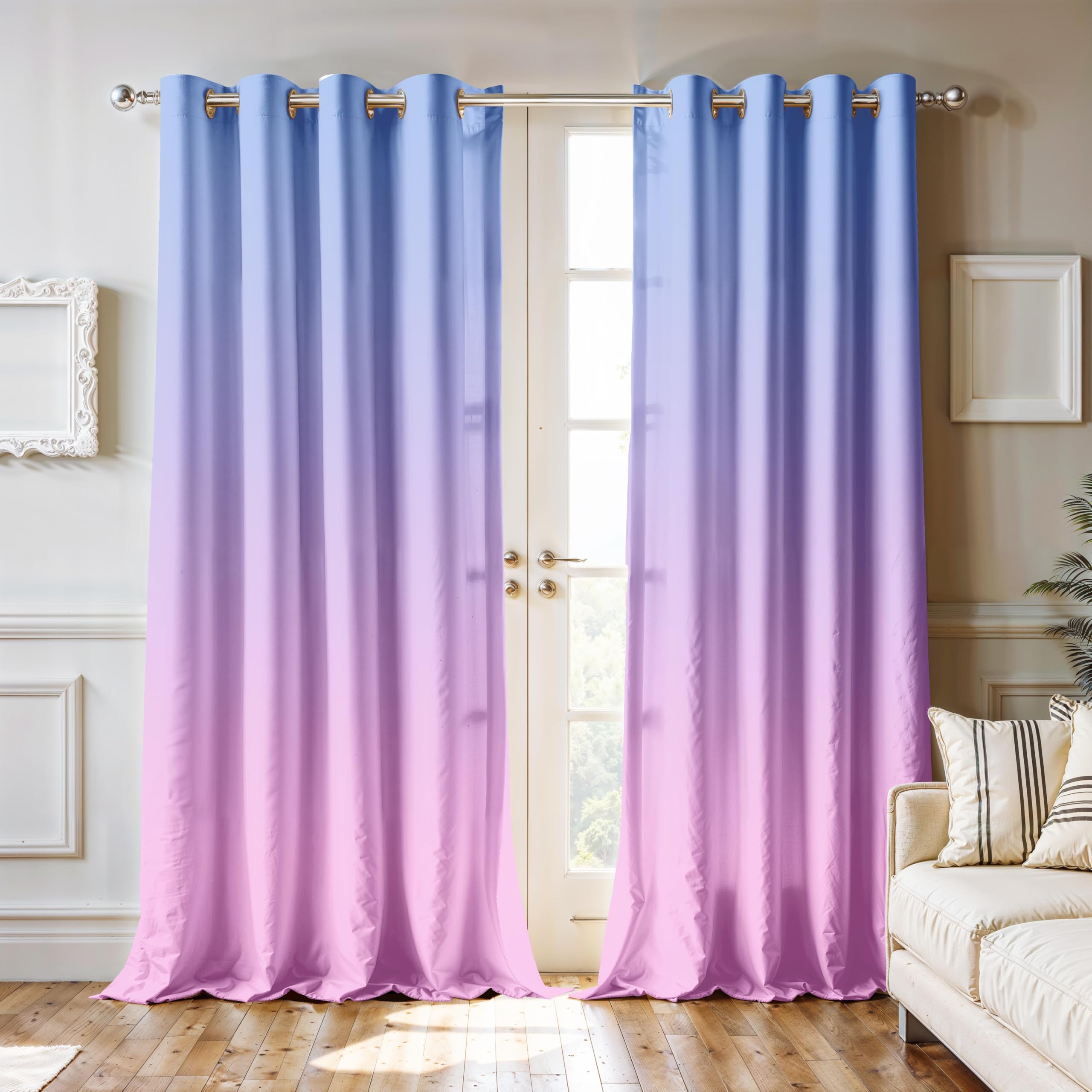 Ultimate Trends Room Darkening Ombre Curtain | Polyester Gradient | Room Doors and Window| 5 FEET Pack Of 2 ,Periwinkle Blush