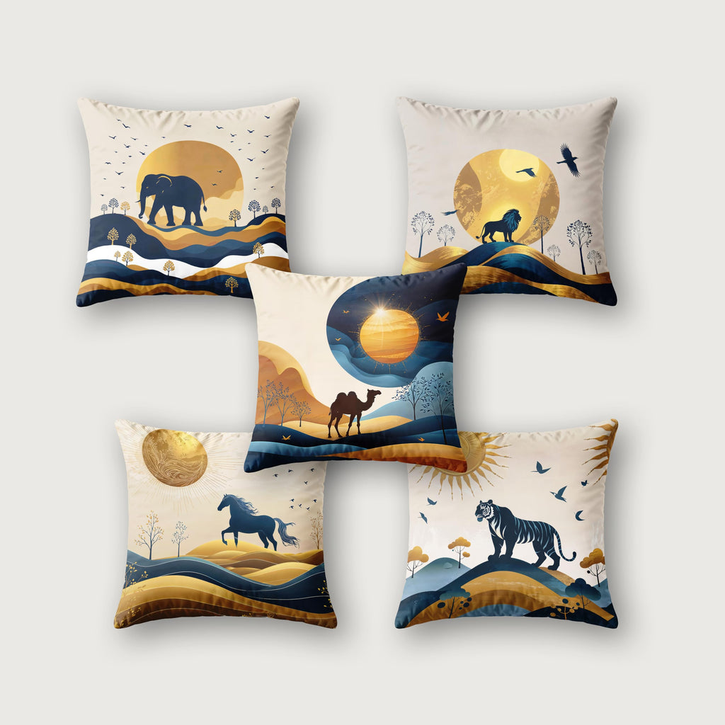 Ultimate Trends Digital Printed Soft Cotton Feel Polyester Decorative Cushion Cover, Modern Eligent Designs, Heavy Long Life Fabric, Set of 5