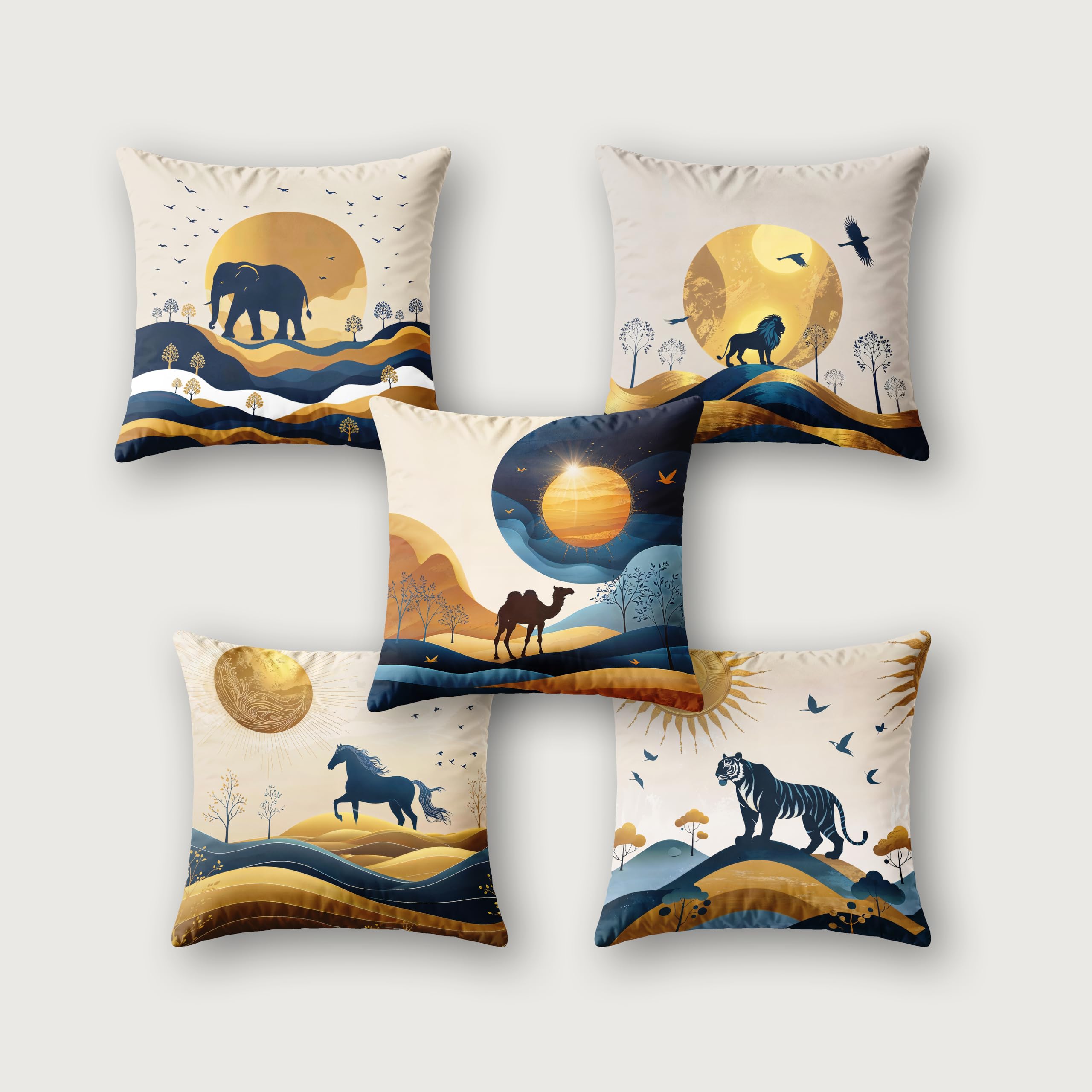 Ultimate Trends Digital Printed Soft Cotton Feel Polyester Decorative Cushion Cover, Modern Eligent Designs, Heavy Long Life Fabric, Set of 5