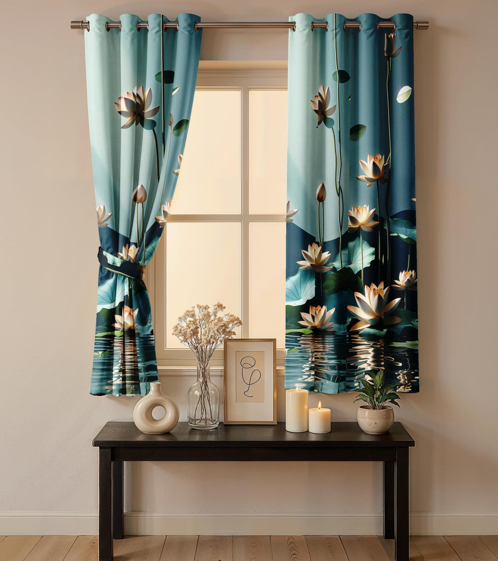 Ultimate Trends Room Darkening Digital Printed 3D Prints Curtain 65-70% Opacity ,Diamond Eyelets, Tie Back, Floral Decorated , Pack Of 2