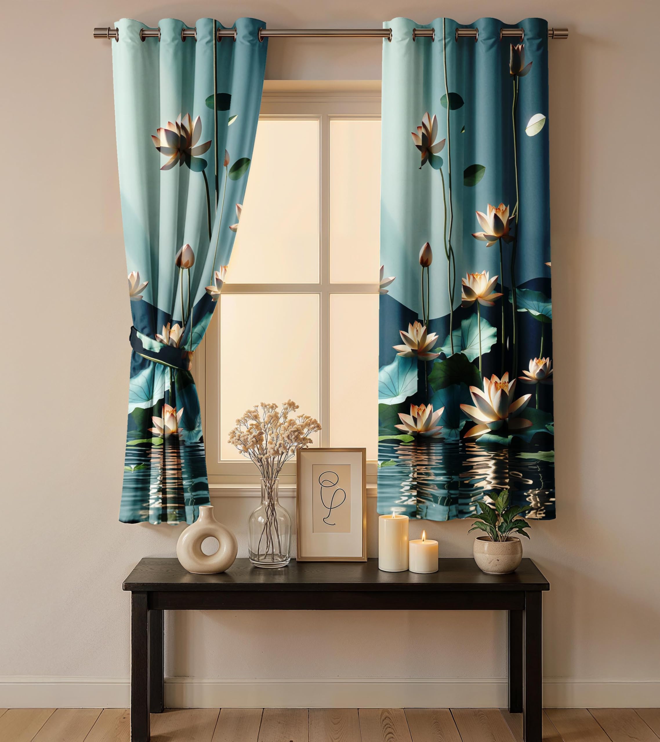 Ultimate Trends Room Darkening Digital Printed 3D Prints Curtain 65-70% Opacity ,Diamond Eyelets, Tie Back, Floral Decorated , Pack Of 2