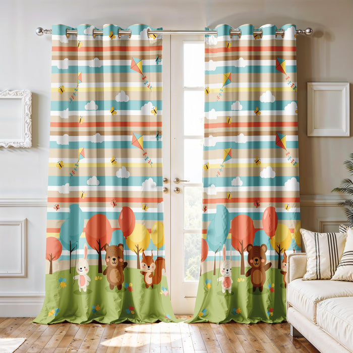 Ultimate Trends Light Filtering Kids Curtain | Fairy, Dragon Castle, Safari & Jungle Animal Prints | For kids Room Doors and Window | Pack Of 2