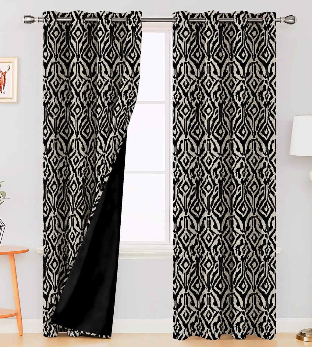 Digital Printed Blackout Curtains ,Diamonds Eyelets Tie Back For Window Room Doors , Heavy Quality Fabric Set Of 2