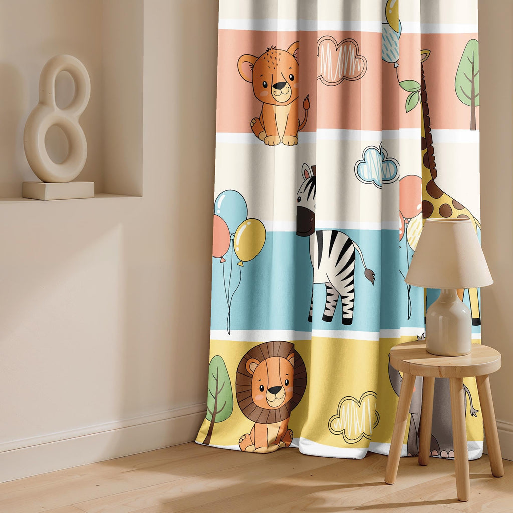 Ultimate Trends Light Filtering Kids Curtain | Fairy, Dragon Castle, Safari & Jungle Animal Prints | For kids Room Doors and Window | Pack Of 2