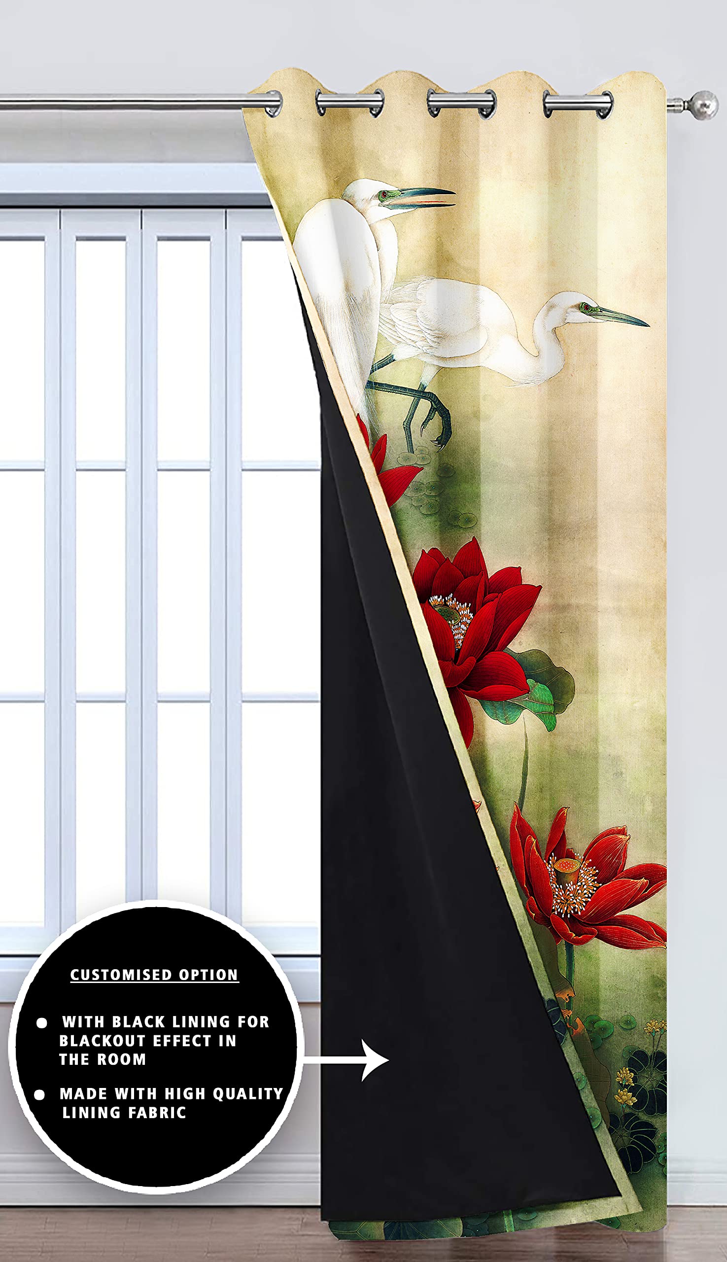 Digital Printed Blackout Curtains ,Diamonds Eyelets Tie Back For Window Room Doors , Heavy Quality Fabric Set Of 2