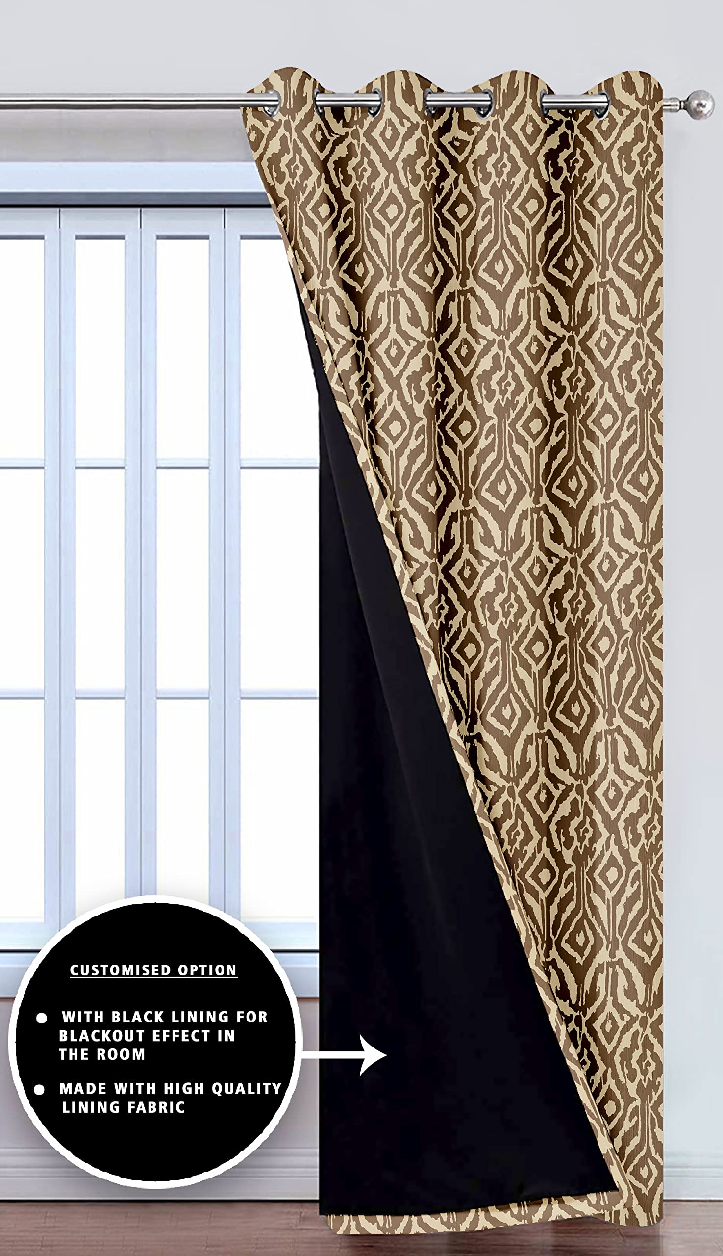 Digital Printed Blackout Curtains ,Diamonds Eyelets Tie Back For Window Room Doors , Heavy Quality Fabric Set Of 2