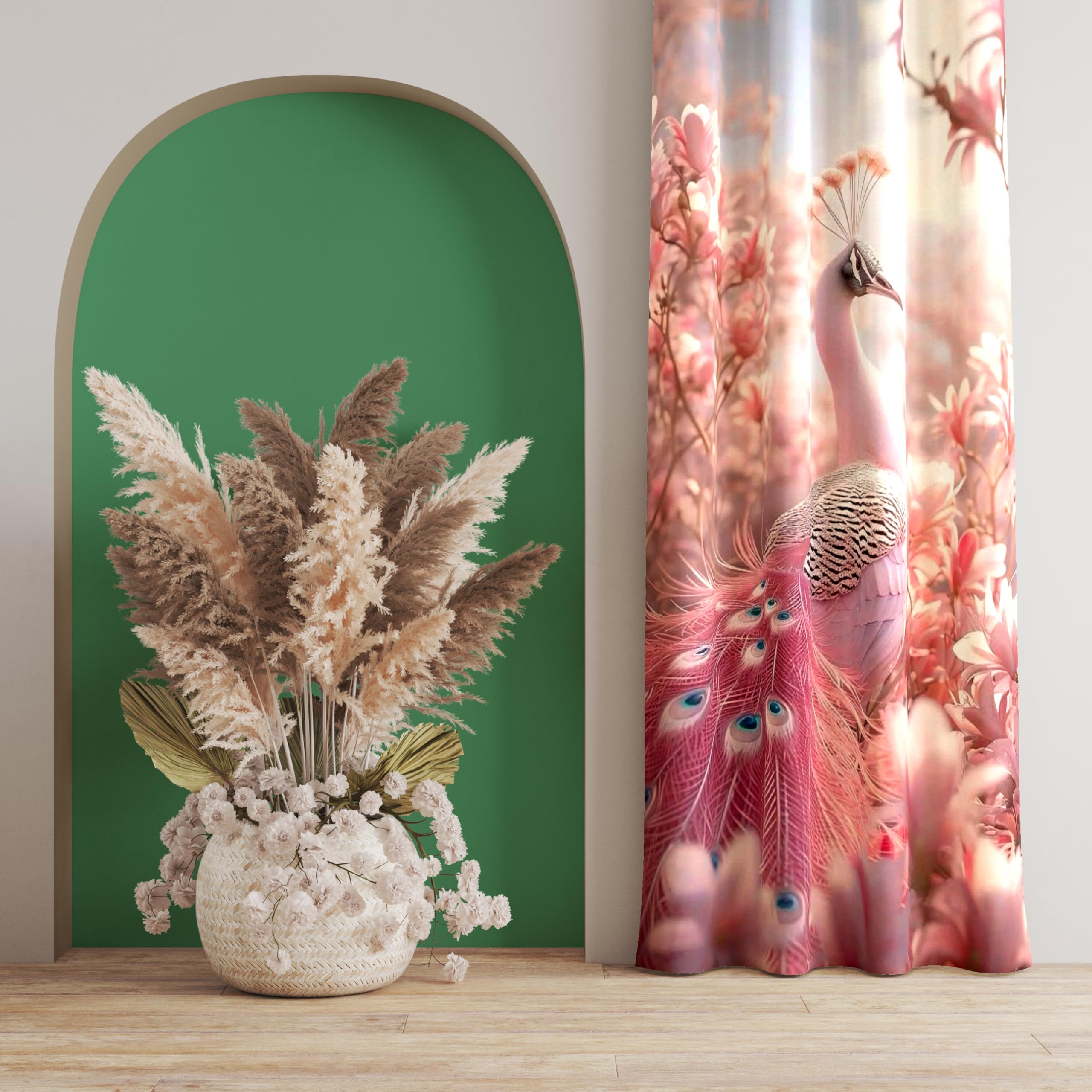 Ultimate Trends Digital Printed |Peacock Prints| Light Filtering Curtains For Windows & Doors | Multiple Styles & Colors | Set Of 2