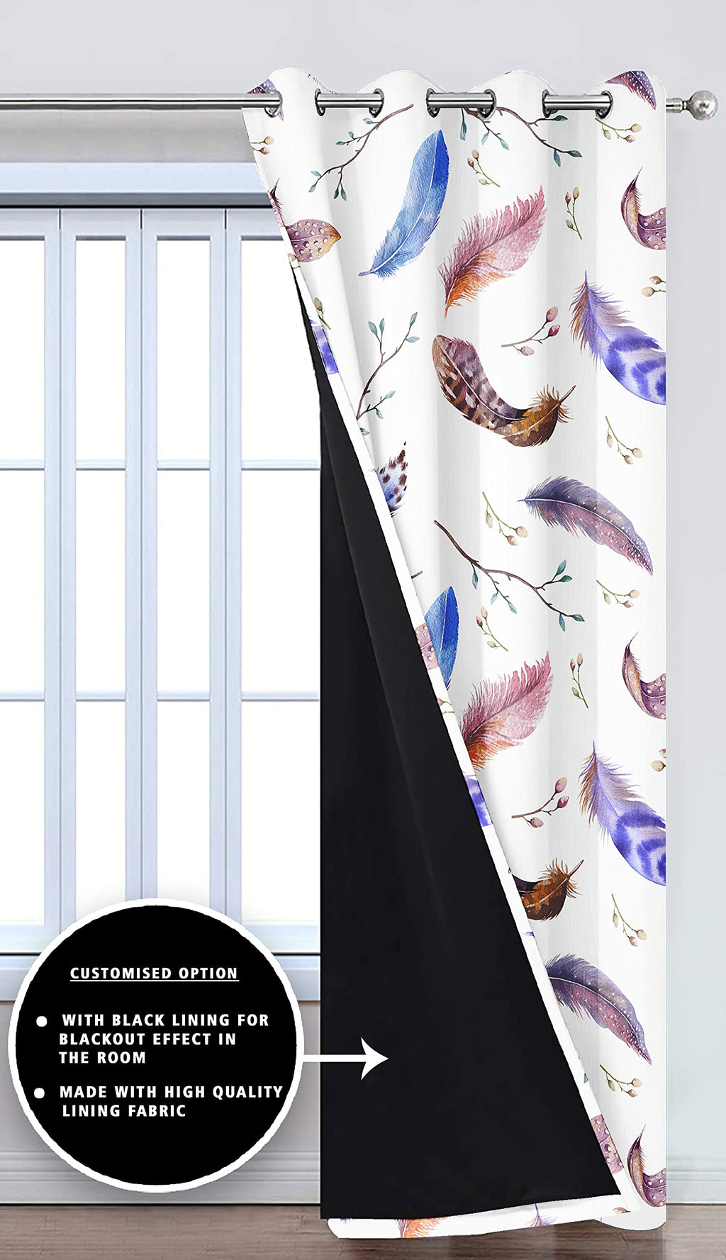 Digital Printed Blackout Curtains ,Diamonds Eyelets Tie Back For Window Room Doors , Heavy Quality Fabric Set Of 2