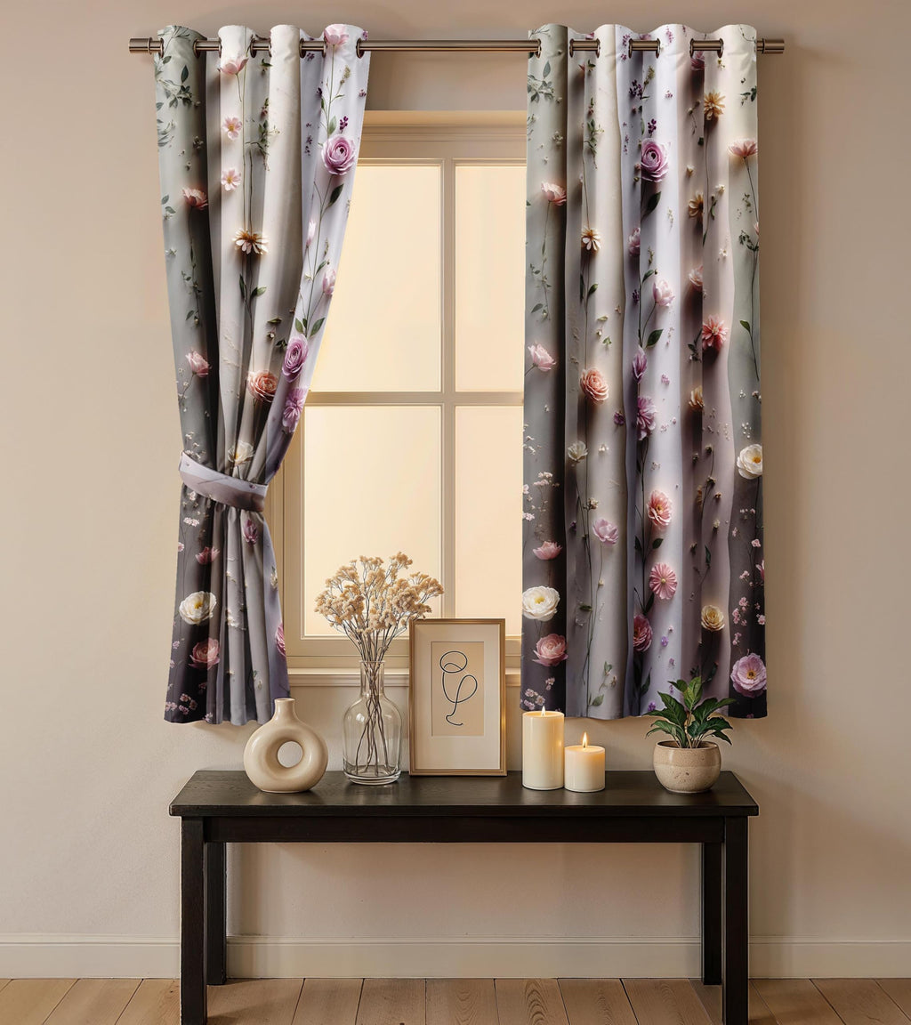 Ultimate Trends Room Darkening Digital Printed 3D Prints Curtain 65-70% Opacity ,Diamond Eyelets, Tie Back, Floral Decorated , Pack Of 2