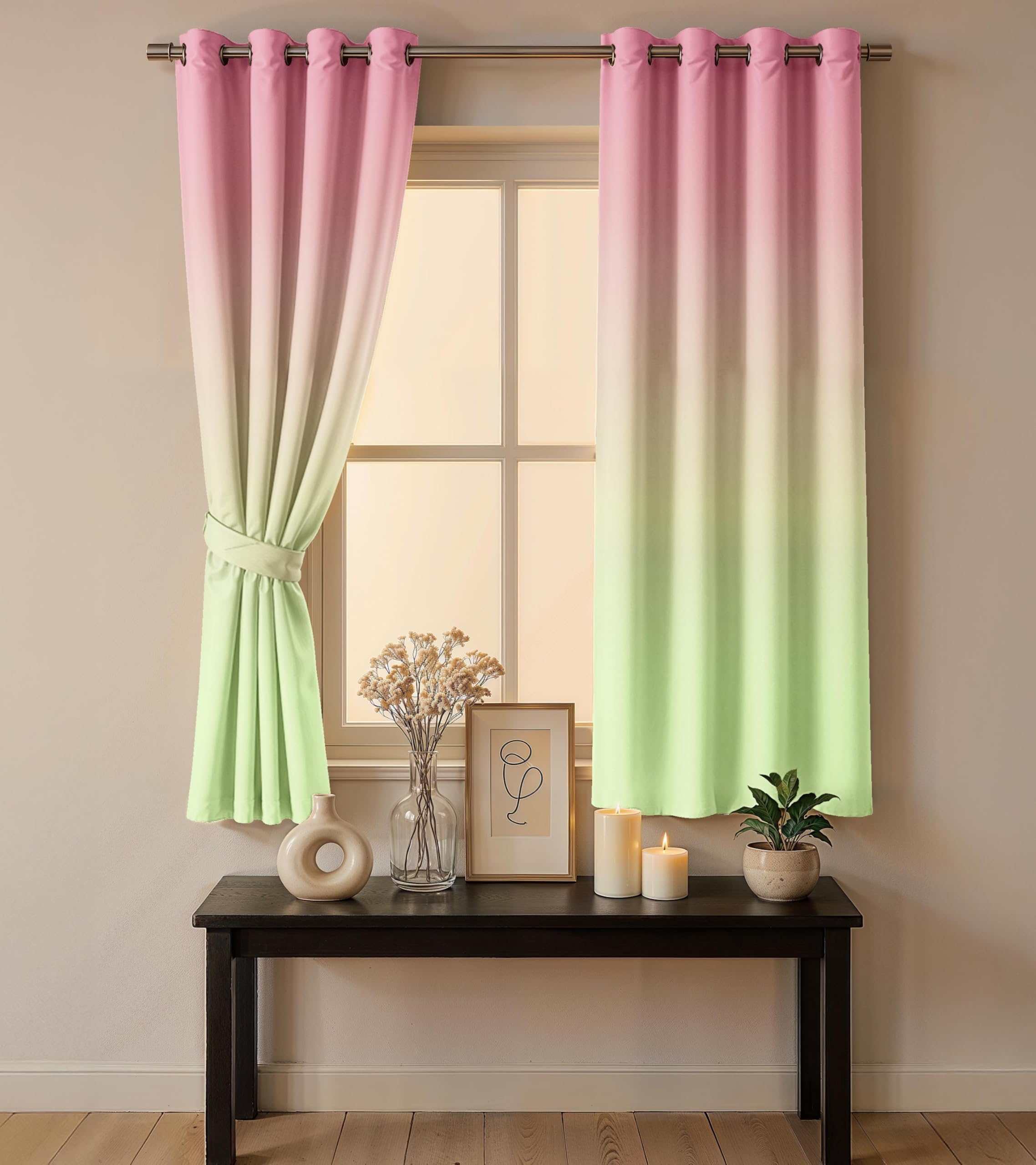 Ultimate Trends Room Darkening Ombre Curtain | Polyester Gradient | Room Doors and Window| 5 FEET Pack Of 2 , Rose Spring