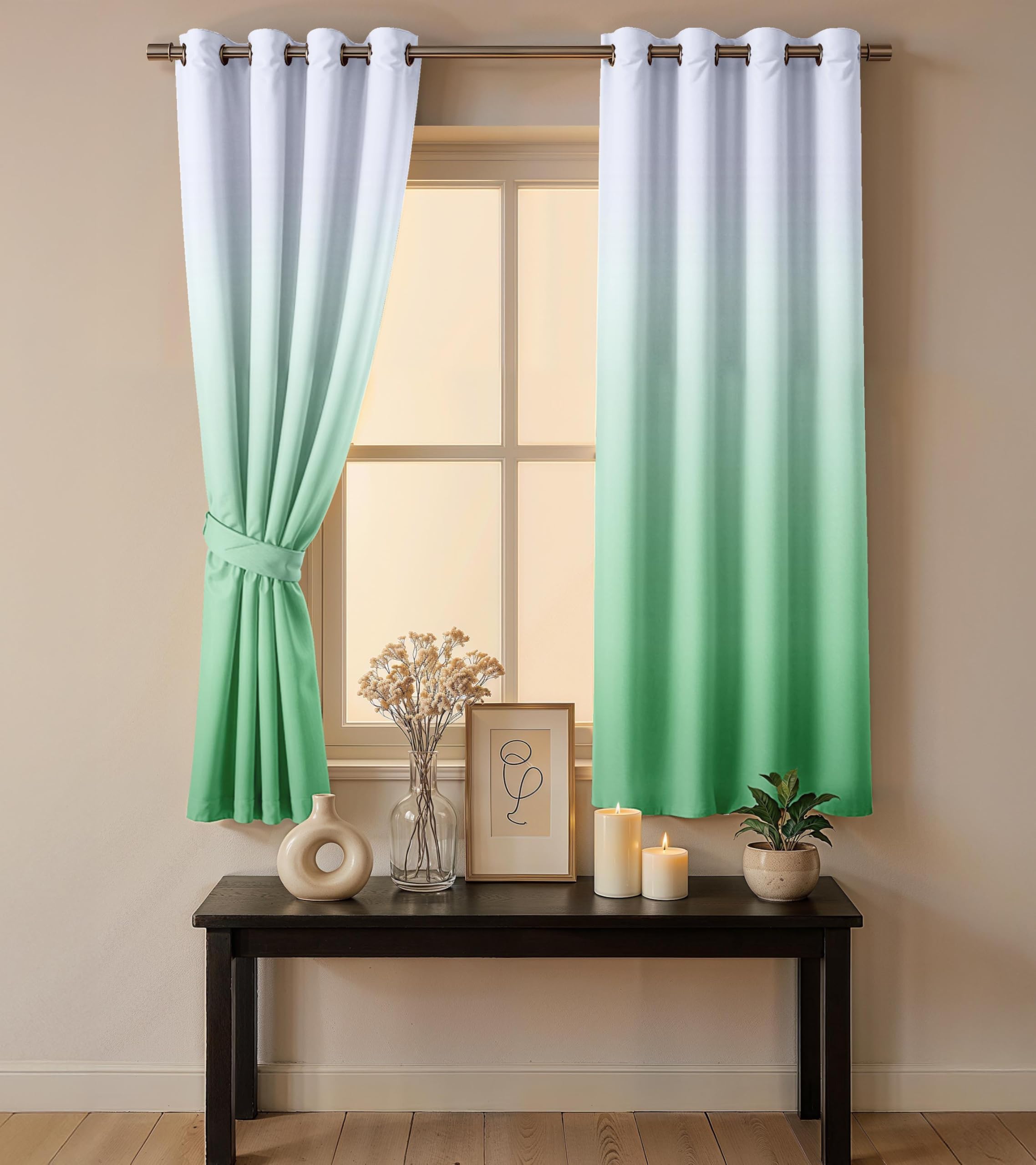 Ultimate Trends Room Darkening Ombre Curtain | Polyester Gradient | Room Doors and Window| 5 FEET Pack Of 2 ,Glacier Mint