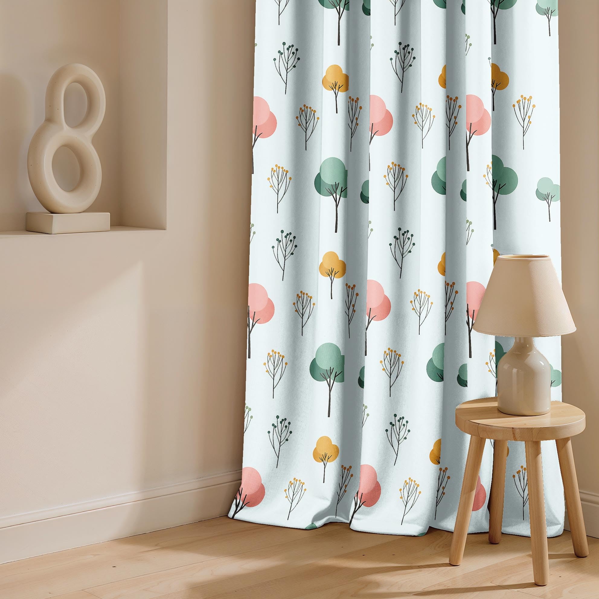 Ultimate Trends Room Darkening Digital Printed Floral Geomatrical Prints Curtain ,Diamond Eyelets, Tie Back, Floral Geomatrical,Pack Of 2