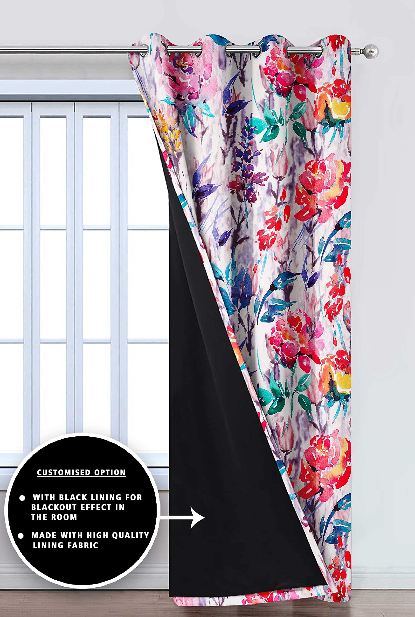 Digital Printed Blackout Curtains ,Diamonds Eyelets Tie Back For Window Room Doors , Heavy Quality Fabric Set Of 2