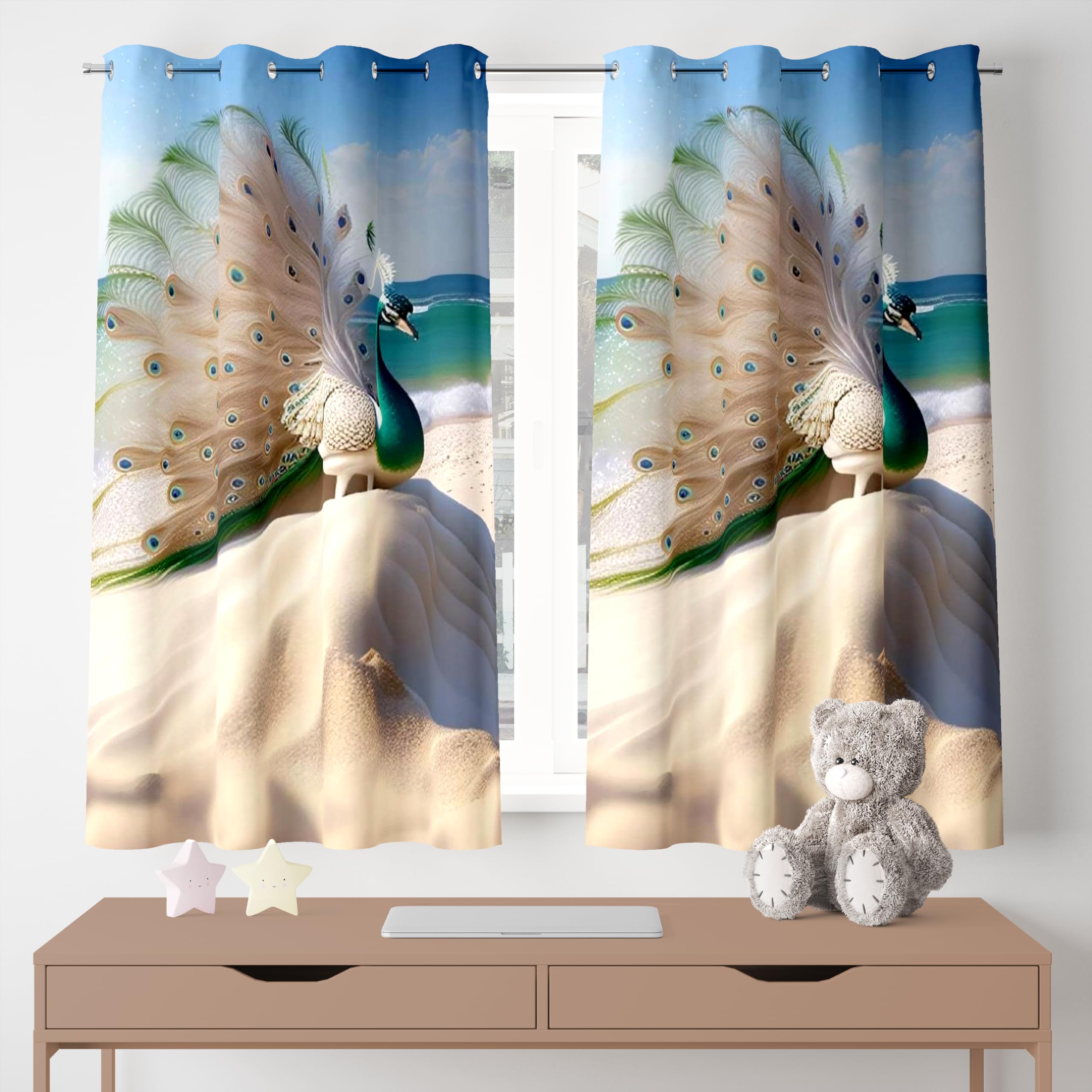 Ultimate Trends Digital Printed |Peacock Prints| Light Filtering Curtains For Windows & Doors | Multiple Styles & Colors | Set Of 2