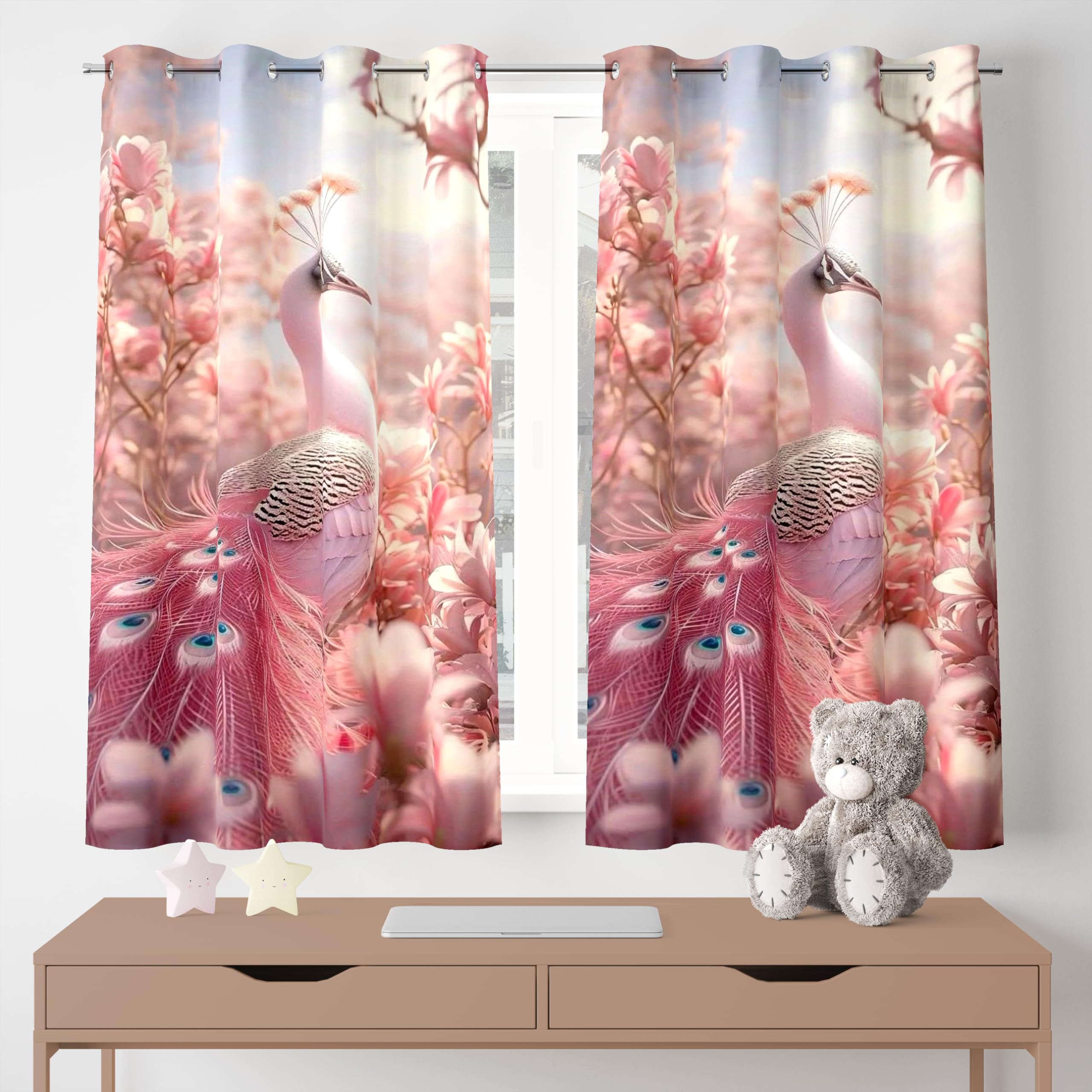 Ultimate Trends Digital Printed |Peacock Prints| Light Filtering Curtains For Windows & Doors | Multiple Styles & Colors | Set Of 2