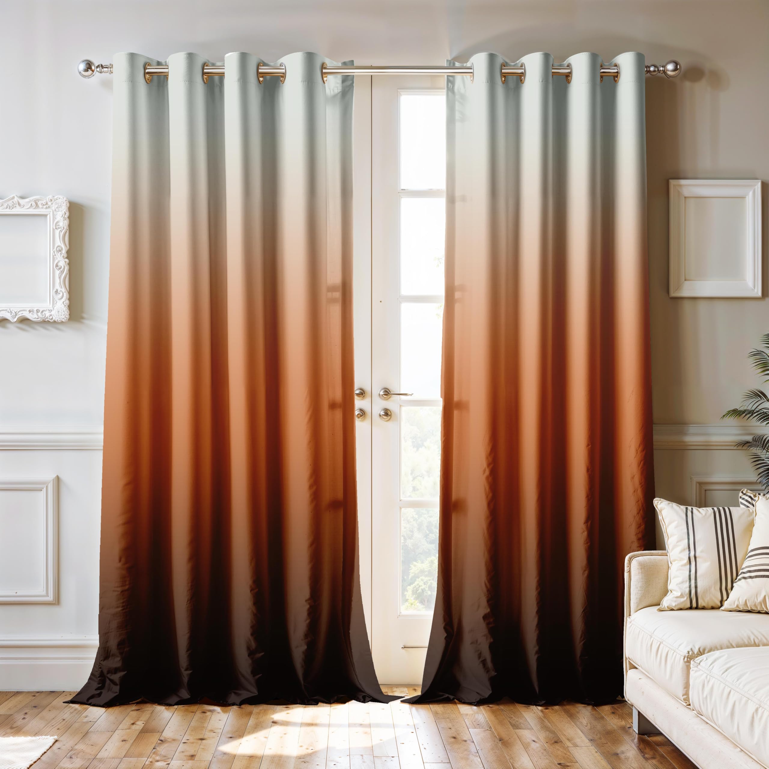 Ultimate Trends Room Darkening Ombre Curtain | Polyester Gradient | Room Doors and Window| 5 FEET Pack Of 2 ,Autumn Bronze