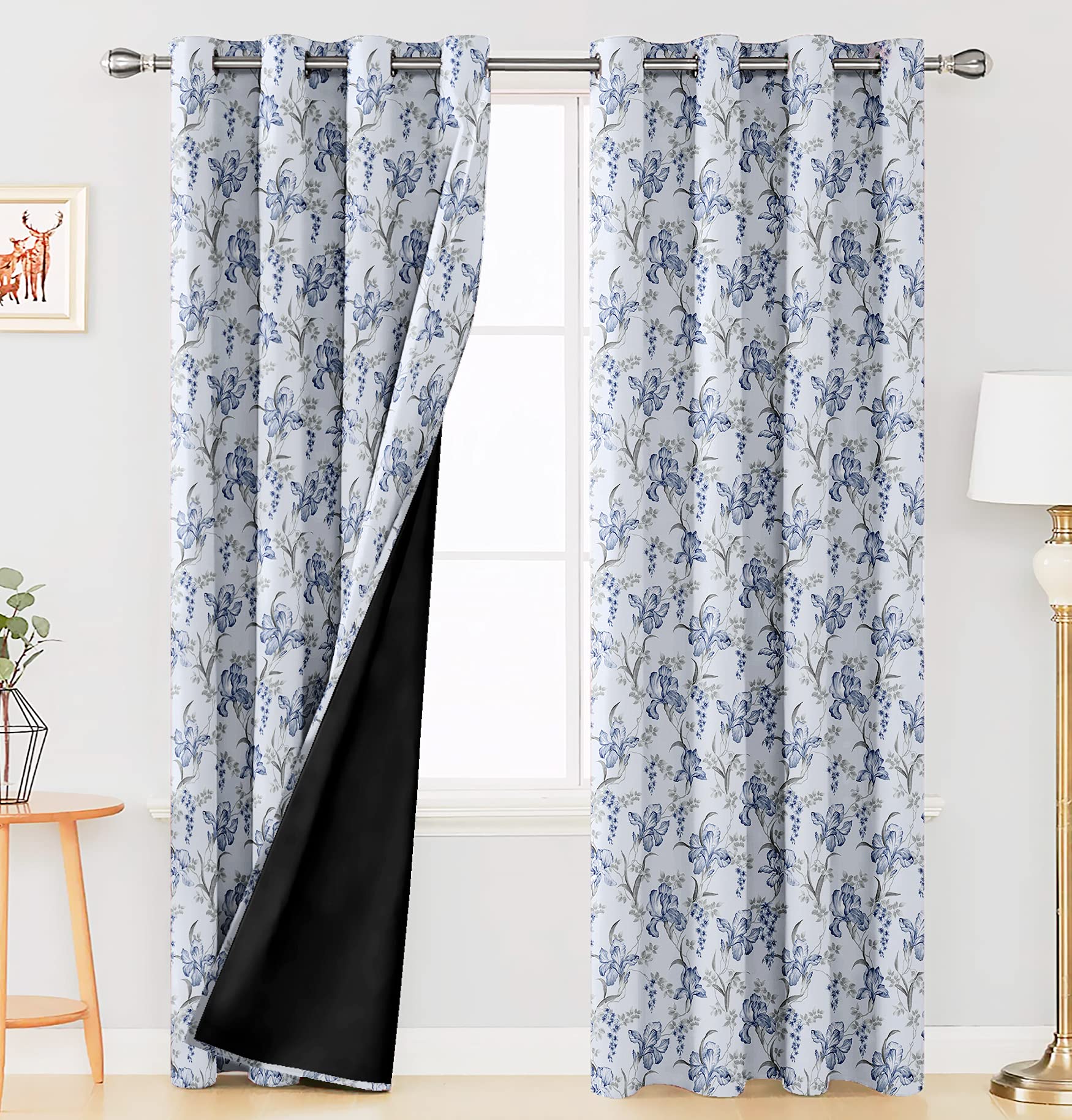 Digital Printed Blackout Curtains ,Diamonds Eyelets Tie Back For Window Room Doors , Heavy Quality Fabric Set Of 2