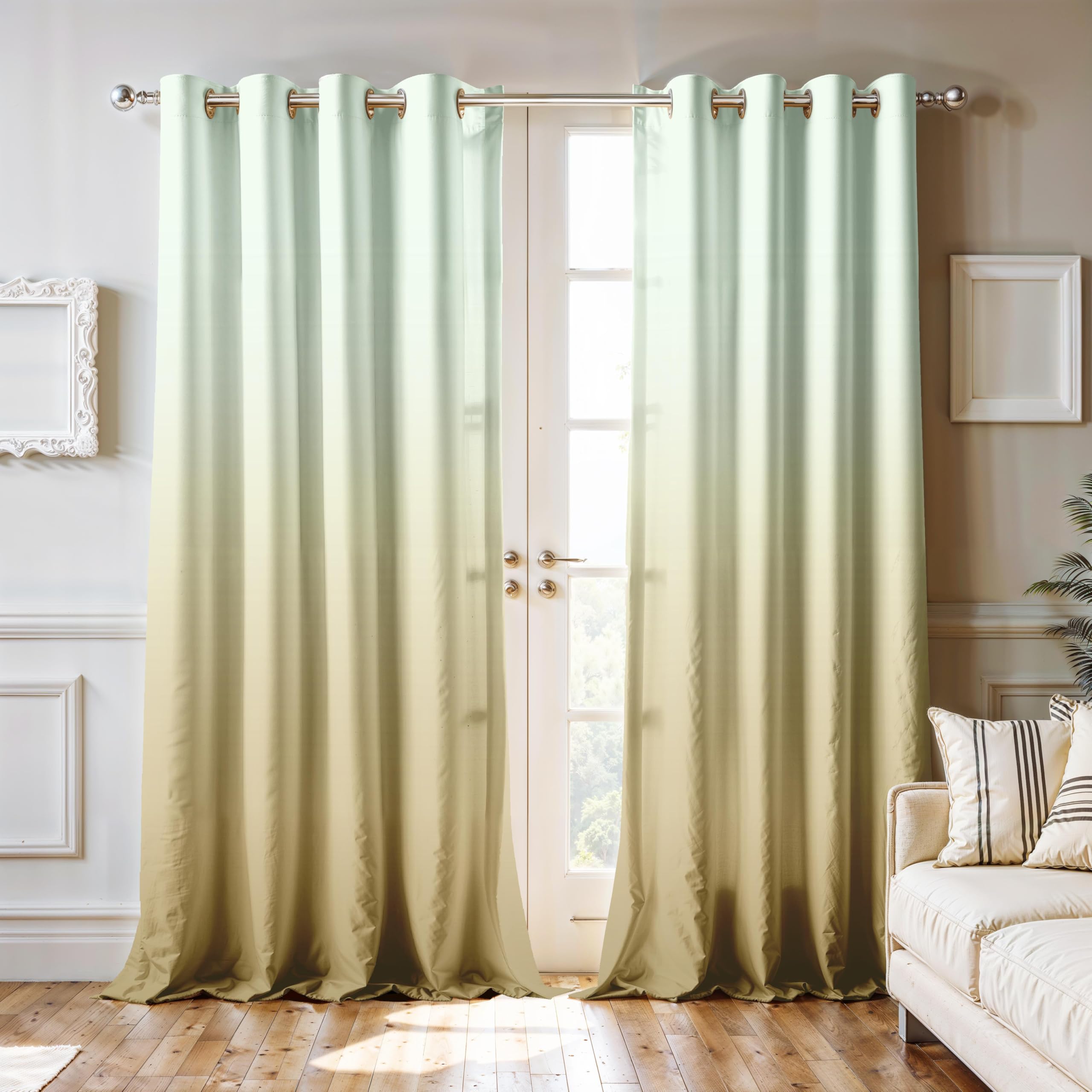 Ultimate Trends Room Darkening Ombre Curtain | Polyester Gradient | Room Doors and Window| 5 FEET Pack Of 2 ,Sage Sand