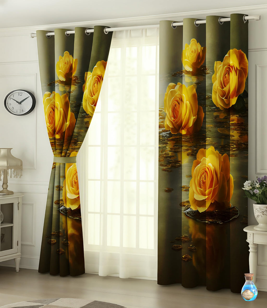 Digital Printed Blackout Curtains ,Diamonds Eyelets Tie Back For Window Room Doors , Heavy Quality Fabric Set Of 2