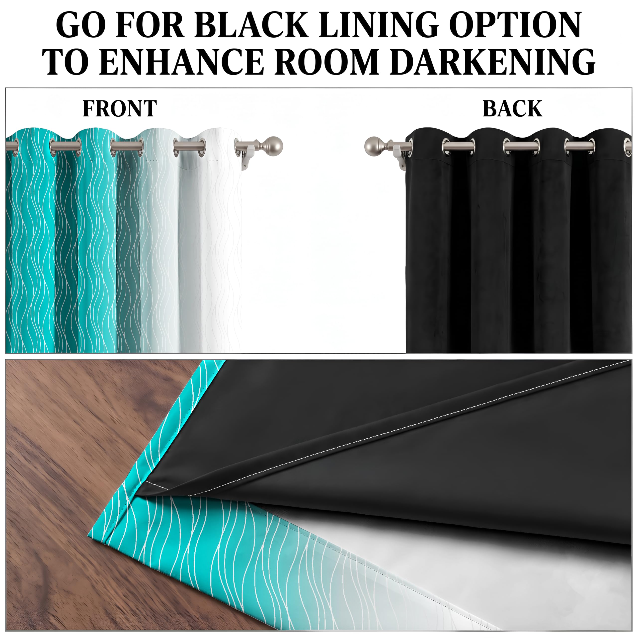 Ultimate Trends Ombre Blackout Curtains for Bedroom Room Darkening Curtains for Living Room,Energy Saving,Thermal Insulated Grommet Window Drapes, Teal And Greyish White , 5 FEET ,2 Panels
