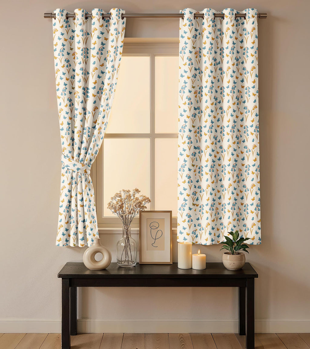 Ultimate Trends Room Darkening Digital Printed Floral Geomatrical Prints Curtain ,Diamond Eyelets, Tie Back, Floral Geomatrical,Pack Of 2