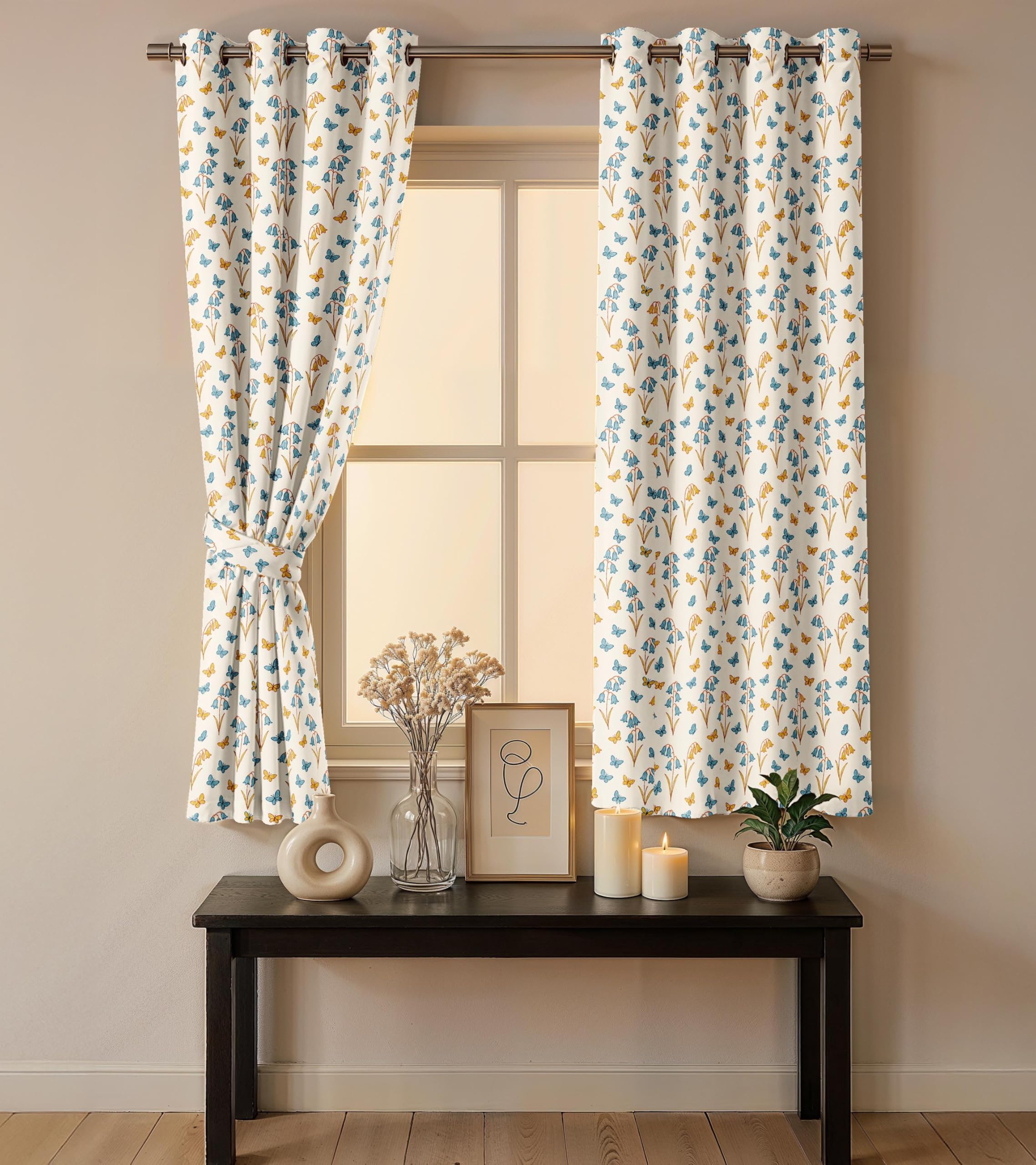 Ultimate Trends Room Darkening Digital Printed Floral Geomatrical Prints Curtain ,Diamond Eyelets, Tie Back, Floral Geomatrical,Pack Of 2