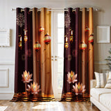 Ultimate Trends Festival Themed Light Filtering Polyester Curtain Diya, Lantern, Lotus & Fireworks Print | Ideal for Diwali, Pooja Room, Living Room Dcor | Eyelets| Pack of 2