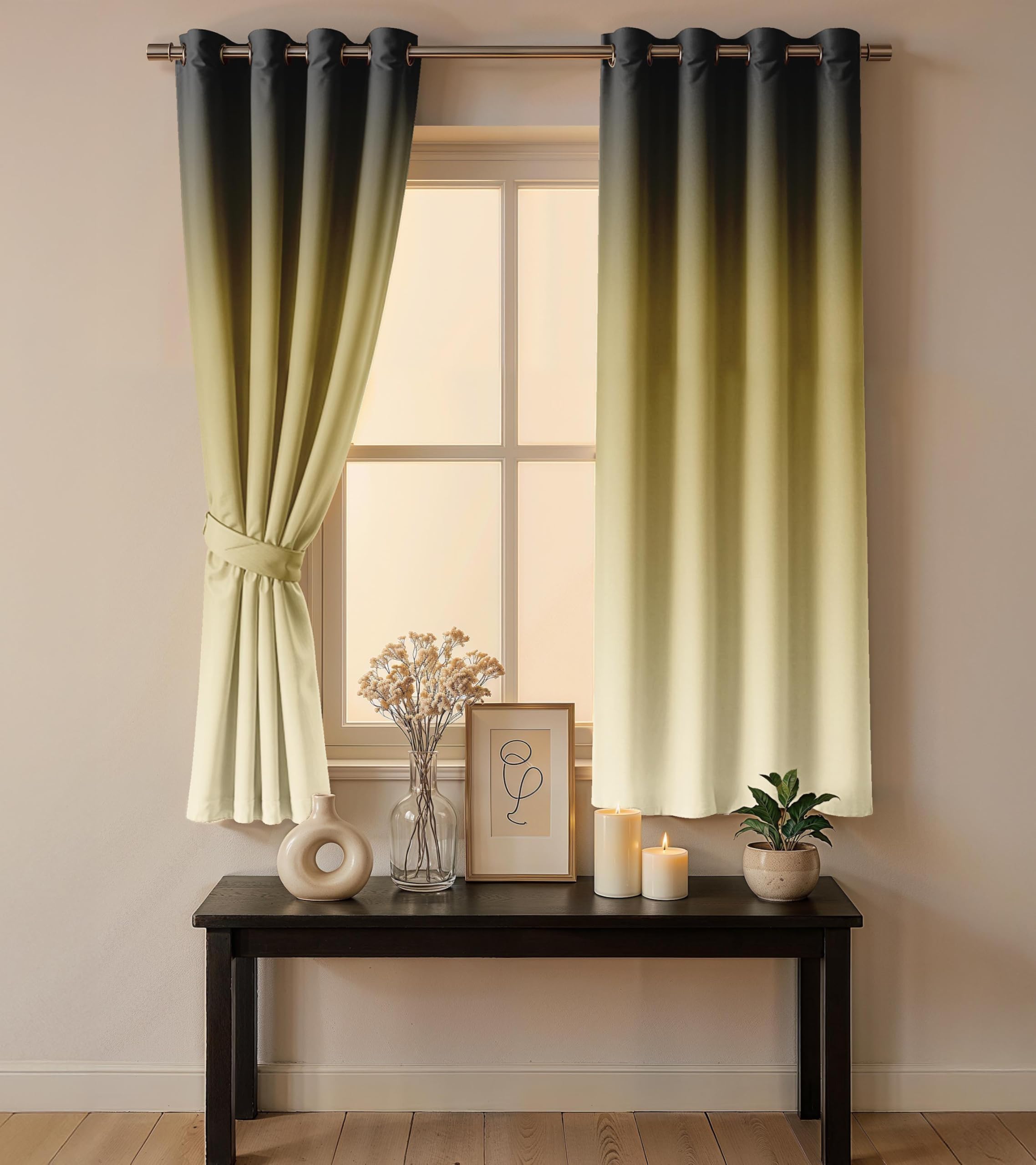 Ultimate Trends Room Darkening Ombre Curtain | Polyester Gradient | Room Doors and Window| 5 FEET Pack Of 2 ,Charcoal Sand