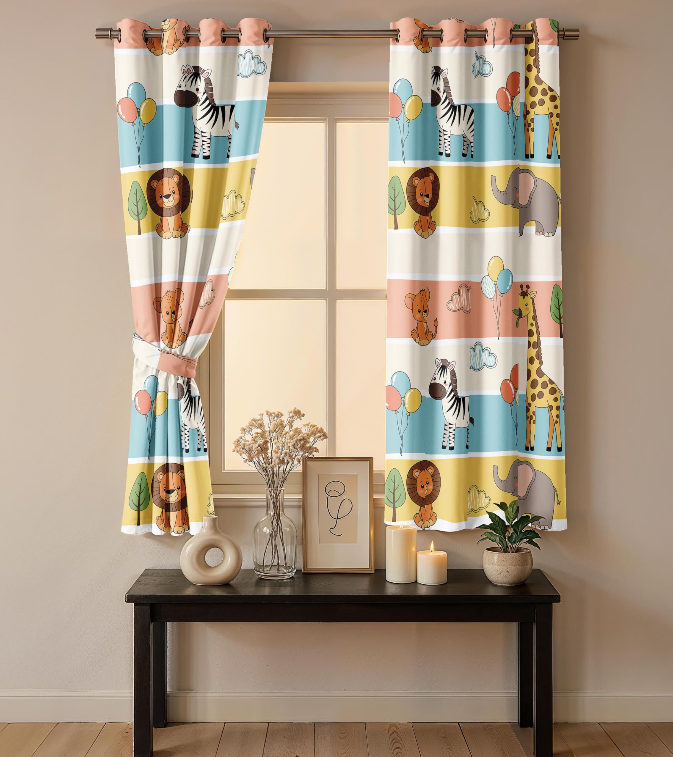 Ultimate Trends Light Filtering Kids Curtain | Fairy, Dragon Castle, Safari & Jungle Animal Prints | For kids Room Doors and Window | Pack Of 2