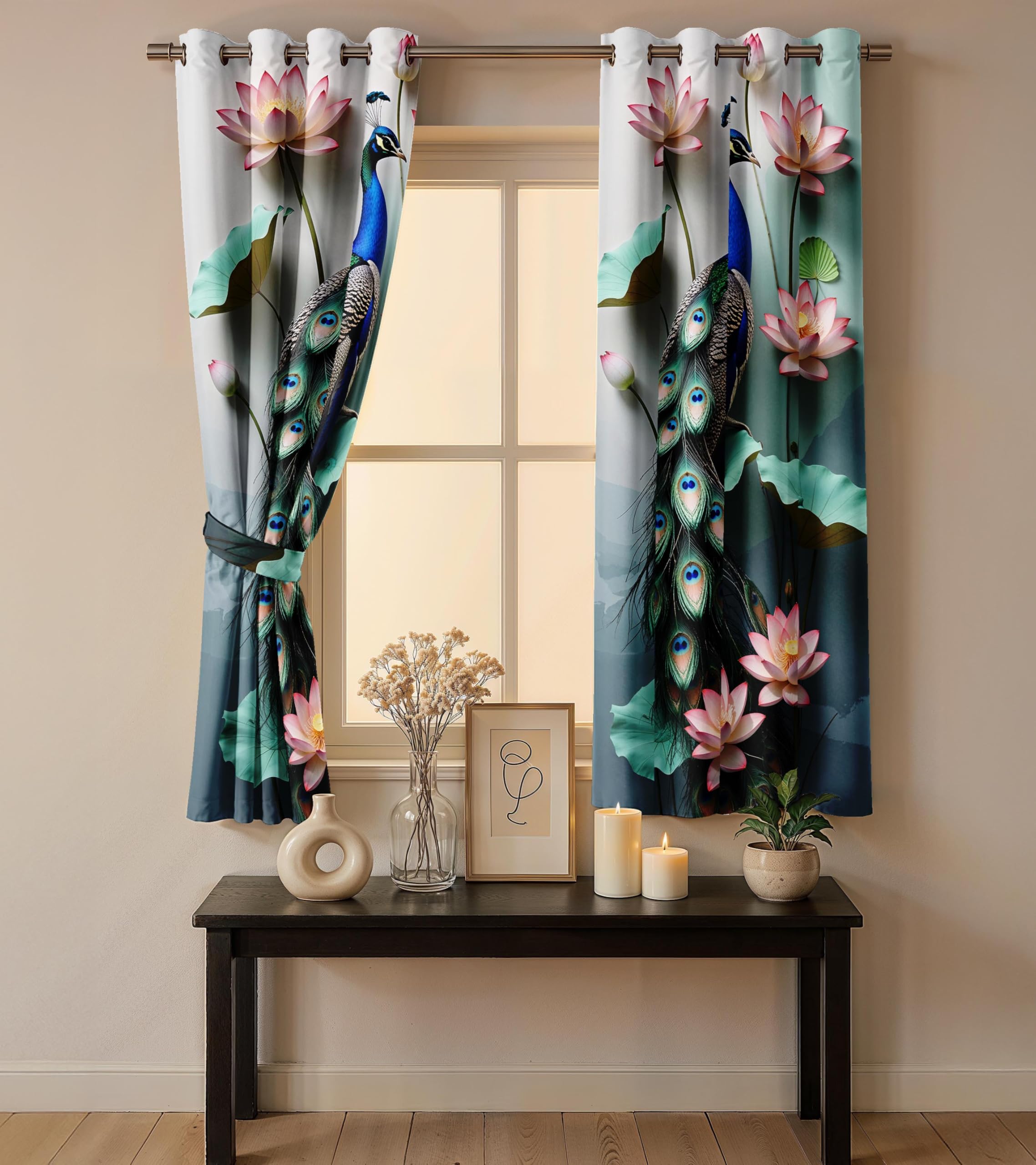 Ultimate Trends Digital Printed |Peacock Prints| Light Filtering Curtains For Windows & Doors | Multiple Styles & Colors | Set Of 2