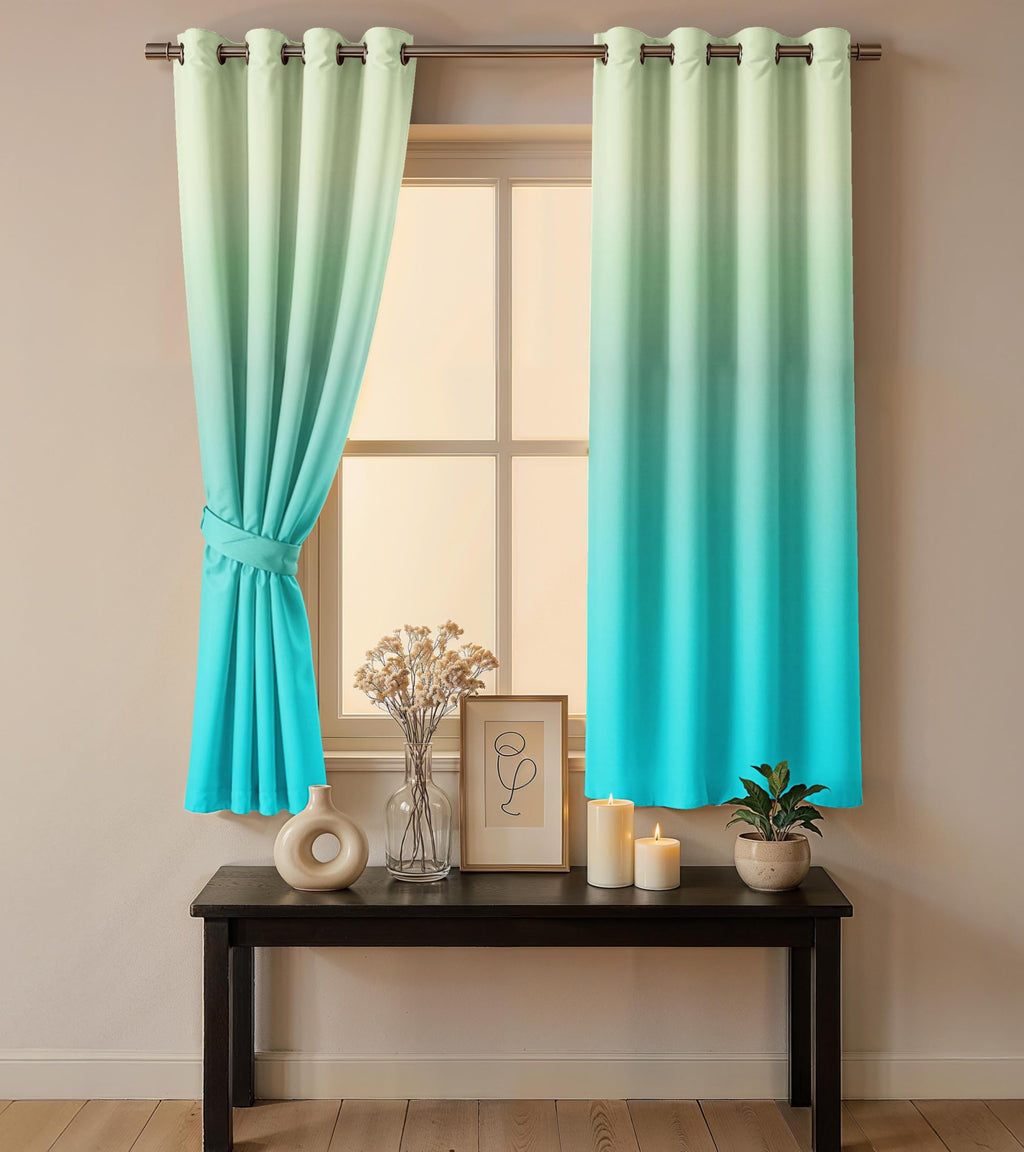 Ultimate Trends Room Darkening Ombre Curtain | Polyester Gradient | Room Doors and Window| 5 FEET Pack Of 2 ,Mint Aqua