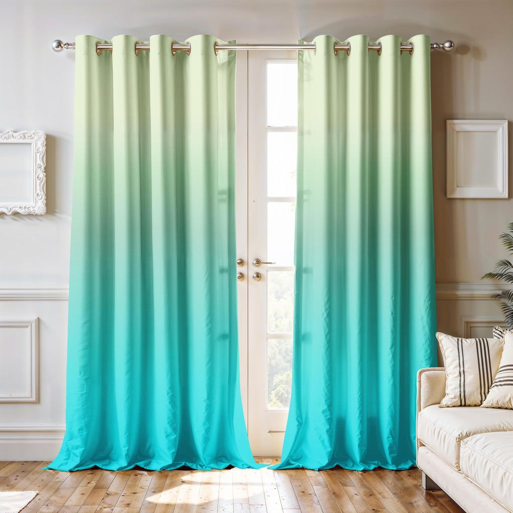 Ultimate Trends Room Darkening Ombre Curtain | Polyester Gradient | Room Doors and Window| 5 FEET Pack Of 2 ,Mint Aqua
