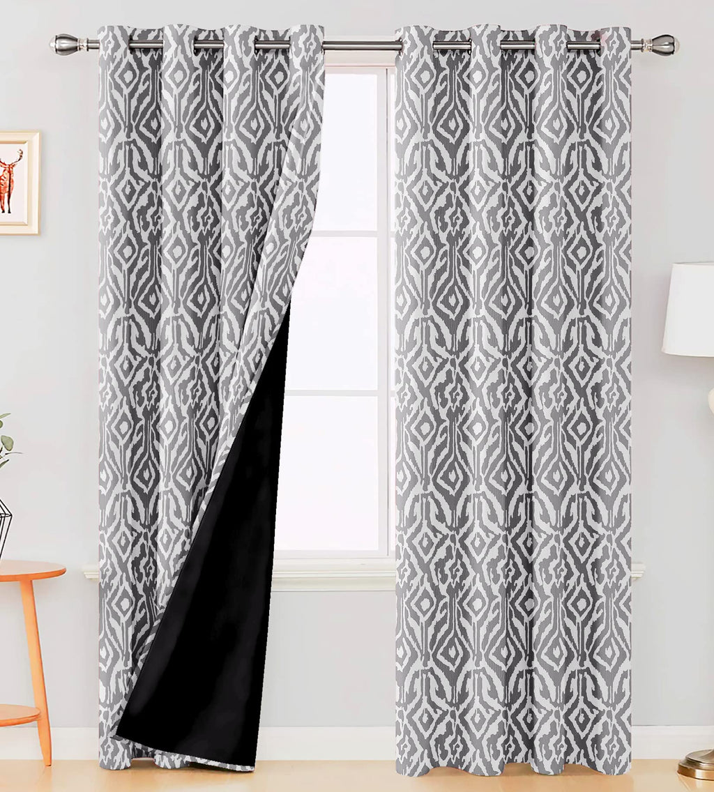 Digital Printed Blackout Curtains ,Diamonds Eyelets Tie Back For Window Room Doors , Heavy Quality Fabric Set Of 2